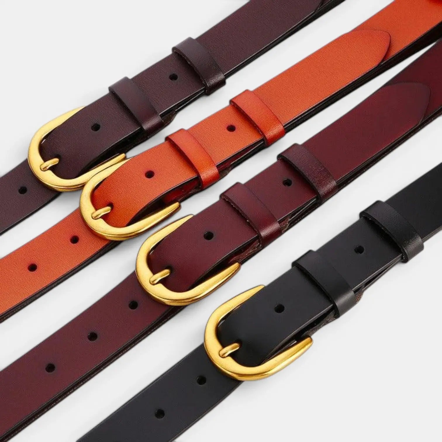 Classic Smooth Leather Belt Gold Round Buckle Women's | Lorvan | Beltary