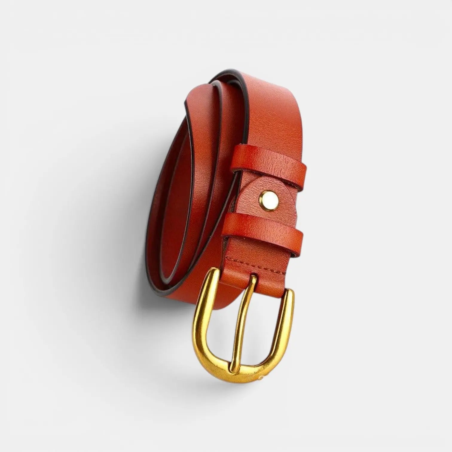 Classic Smooth Leather Belt Gold Round Buckle Women's | Lorvan | Beltary