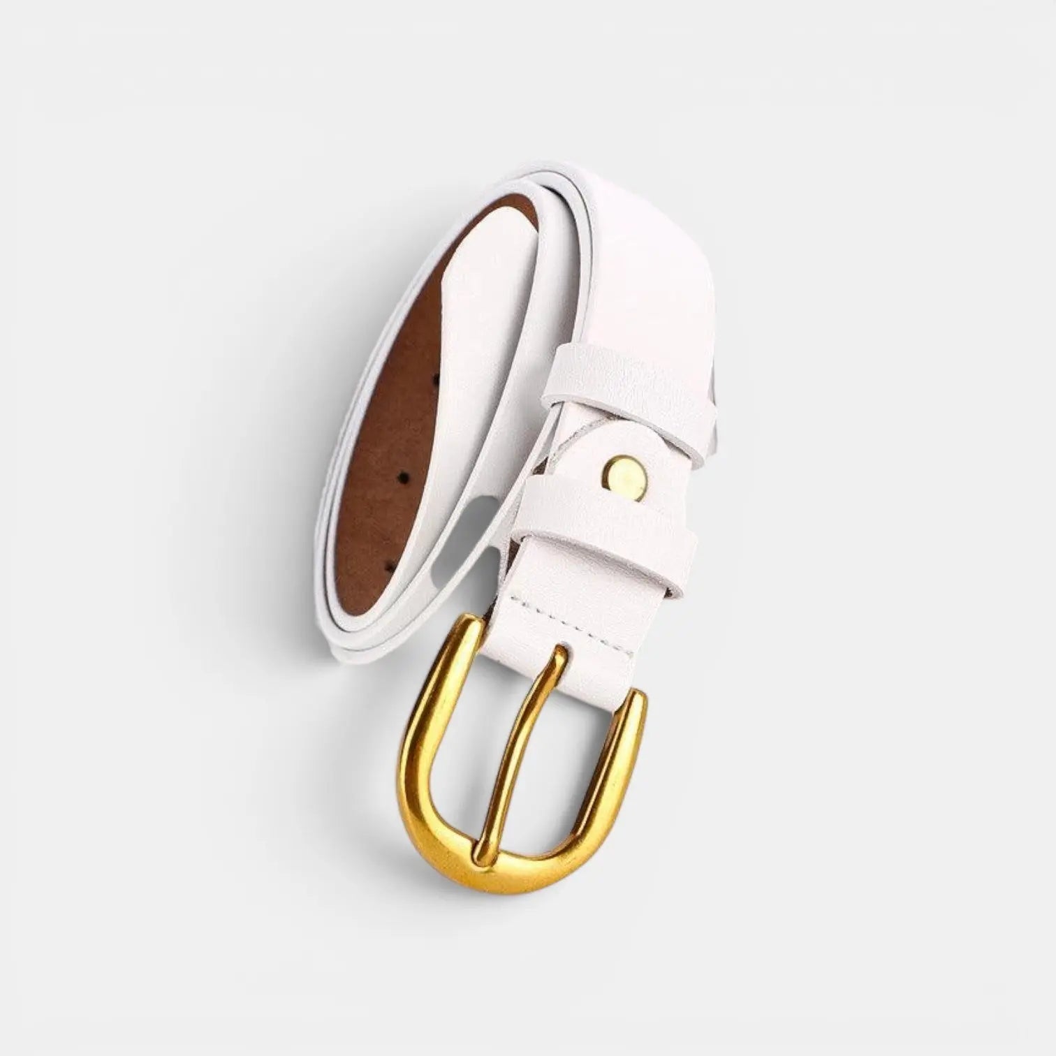 Classic Smooth Leather Belt Gold Round Buckle Women's | Lorvan | Beltary
