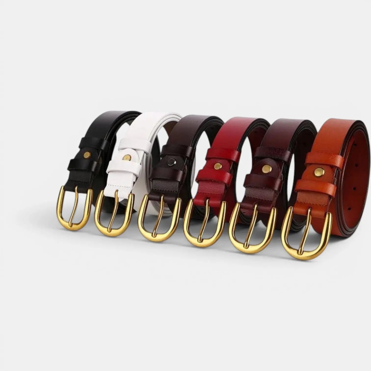 Classic Smooth Leather Belt Gold Round Buckle Women's | Lorvan | Beltary