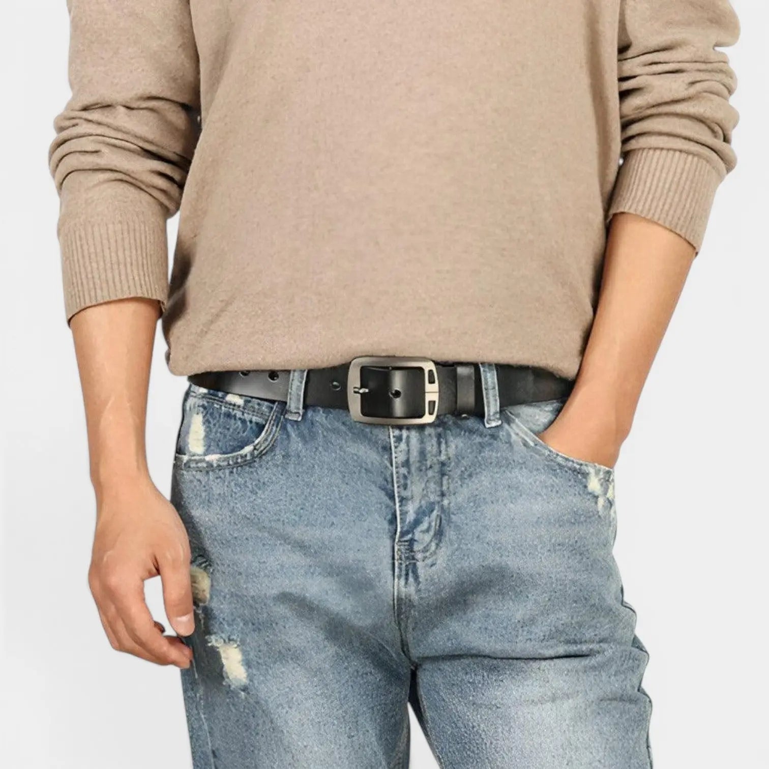 Men's Casual Vintage Look Leather Belt Pin Buckle | Telvax | Beltary