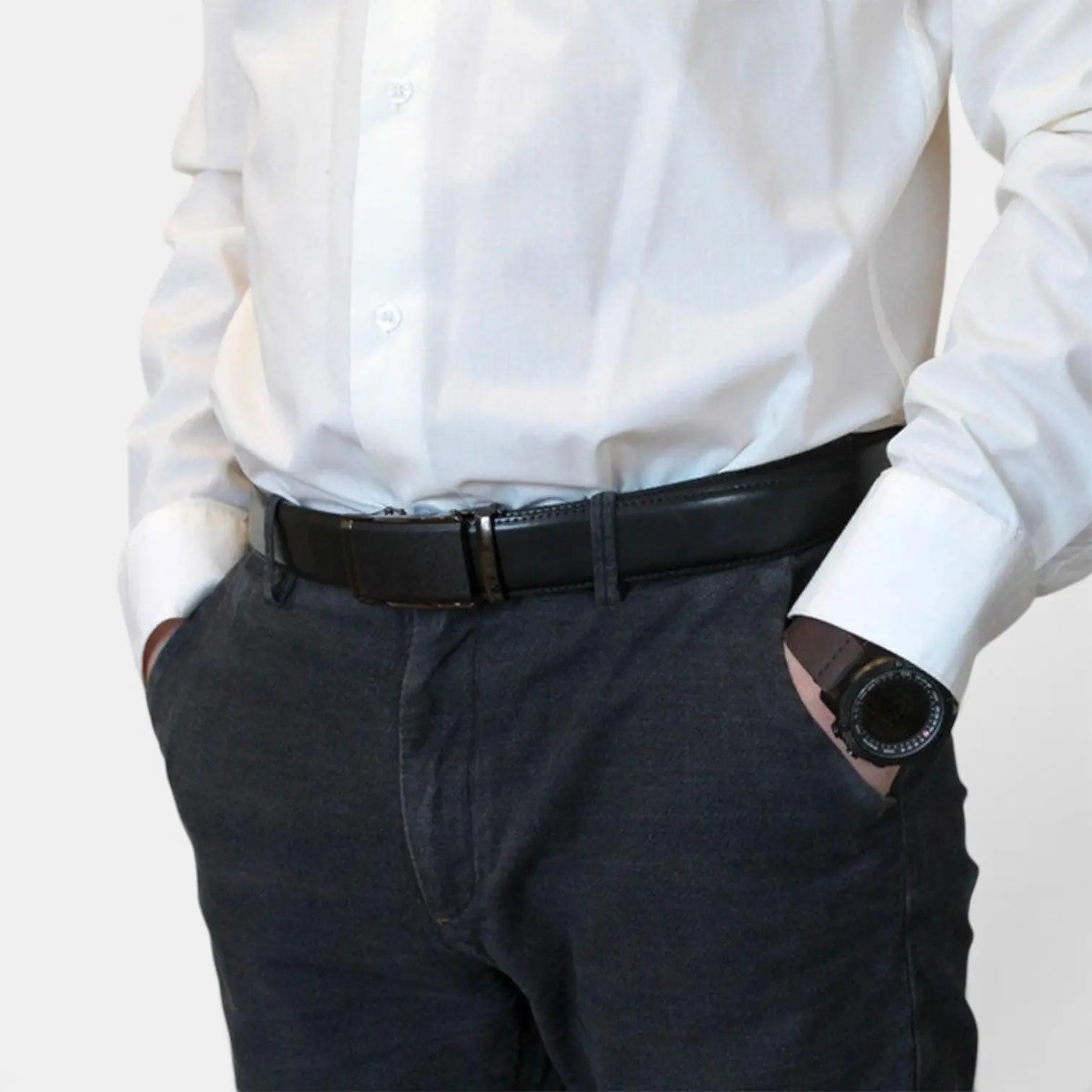 Men's Formal Leather Belt Black Automatic Buckle | Forme | Beltary