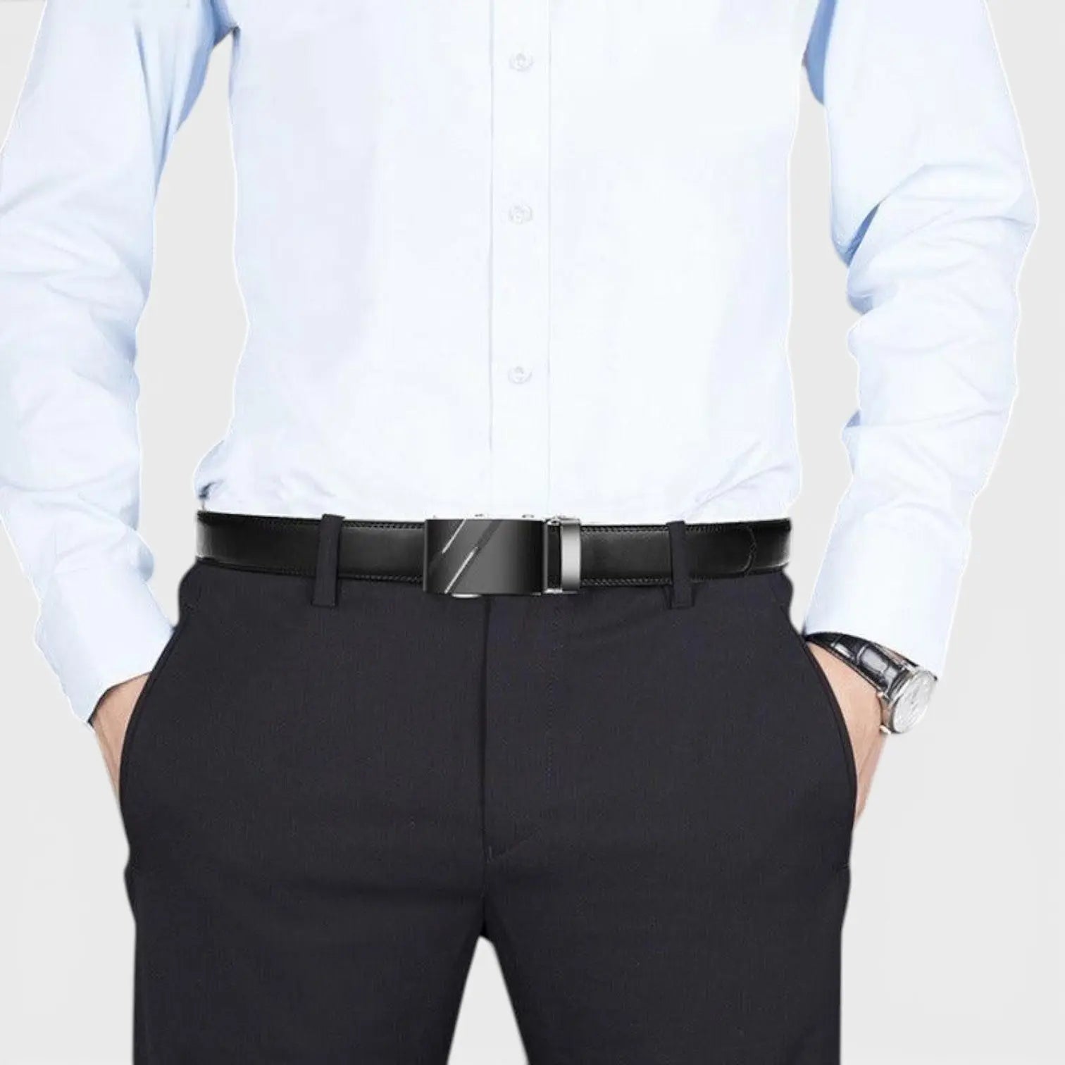 Men's Formal Smooth Leather Belt Black Automatic Buckle | Kelvox | Beltary