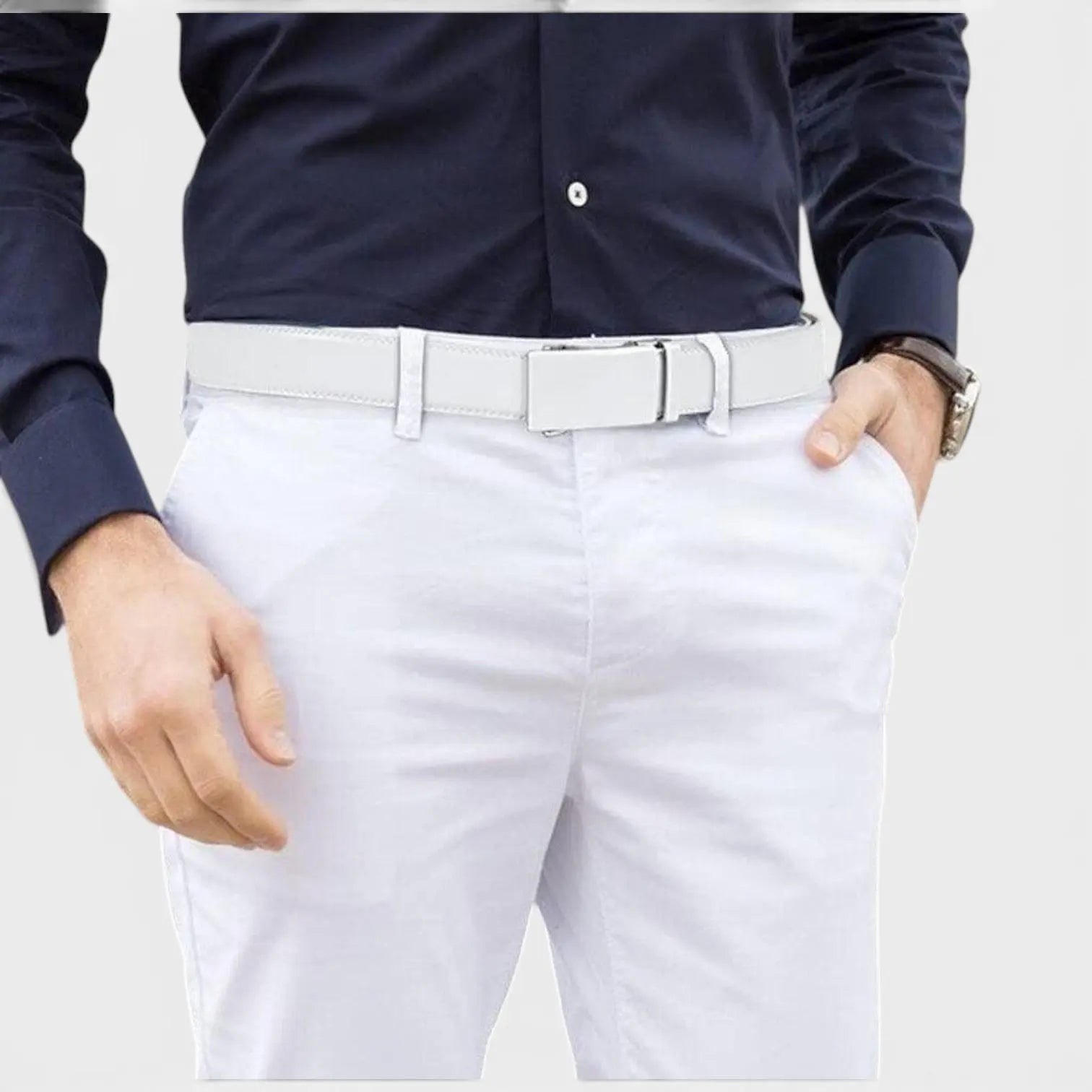 Men's Formal Smooth Leather Belt with Automatic Buckle | Birvox | Beltary