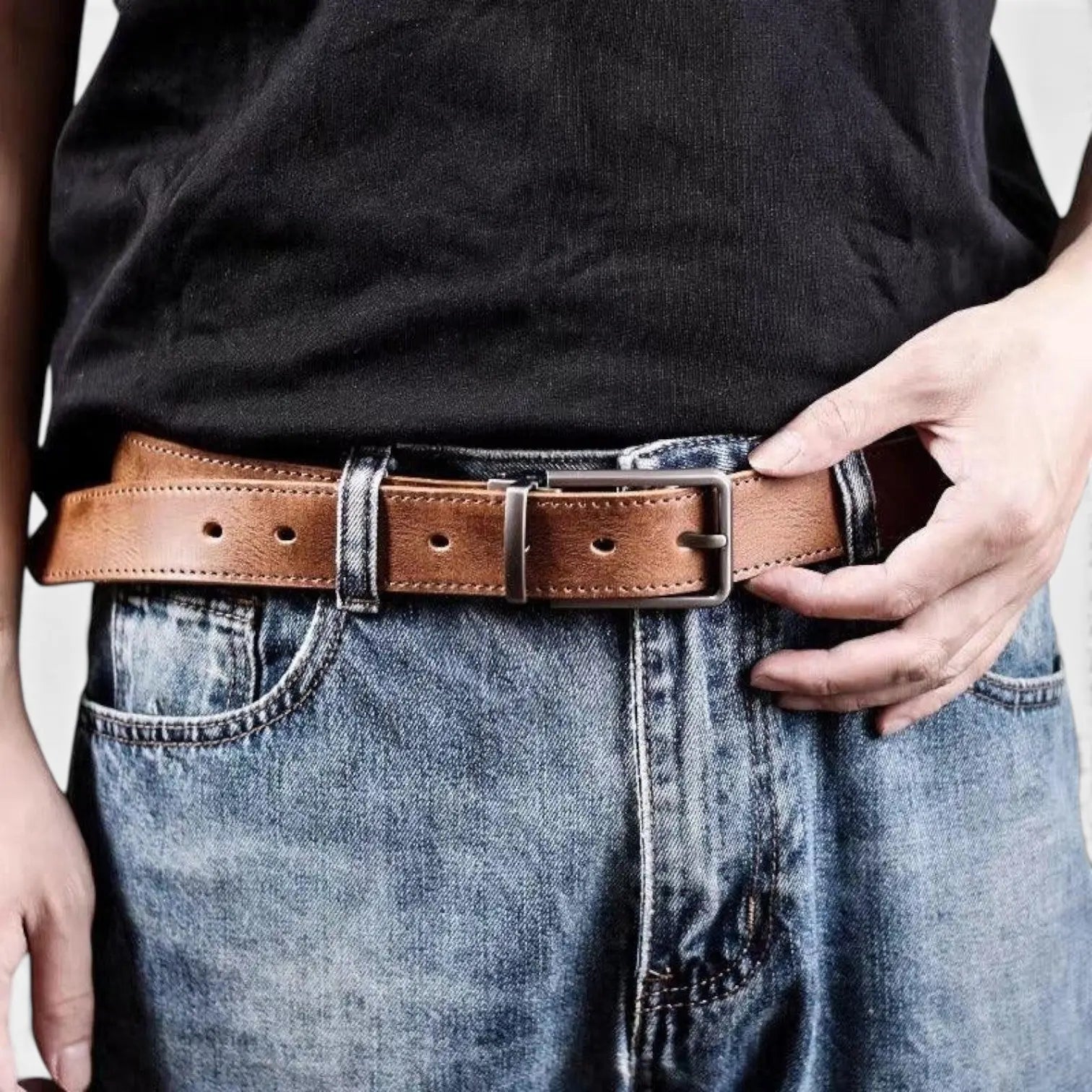 Men's Full Grain Aged Leather Belt Pin Buckle | Polvex | Beltary