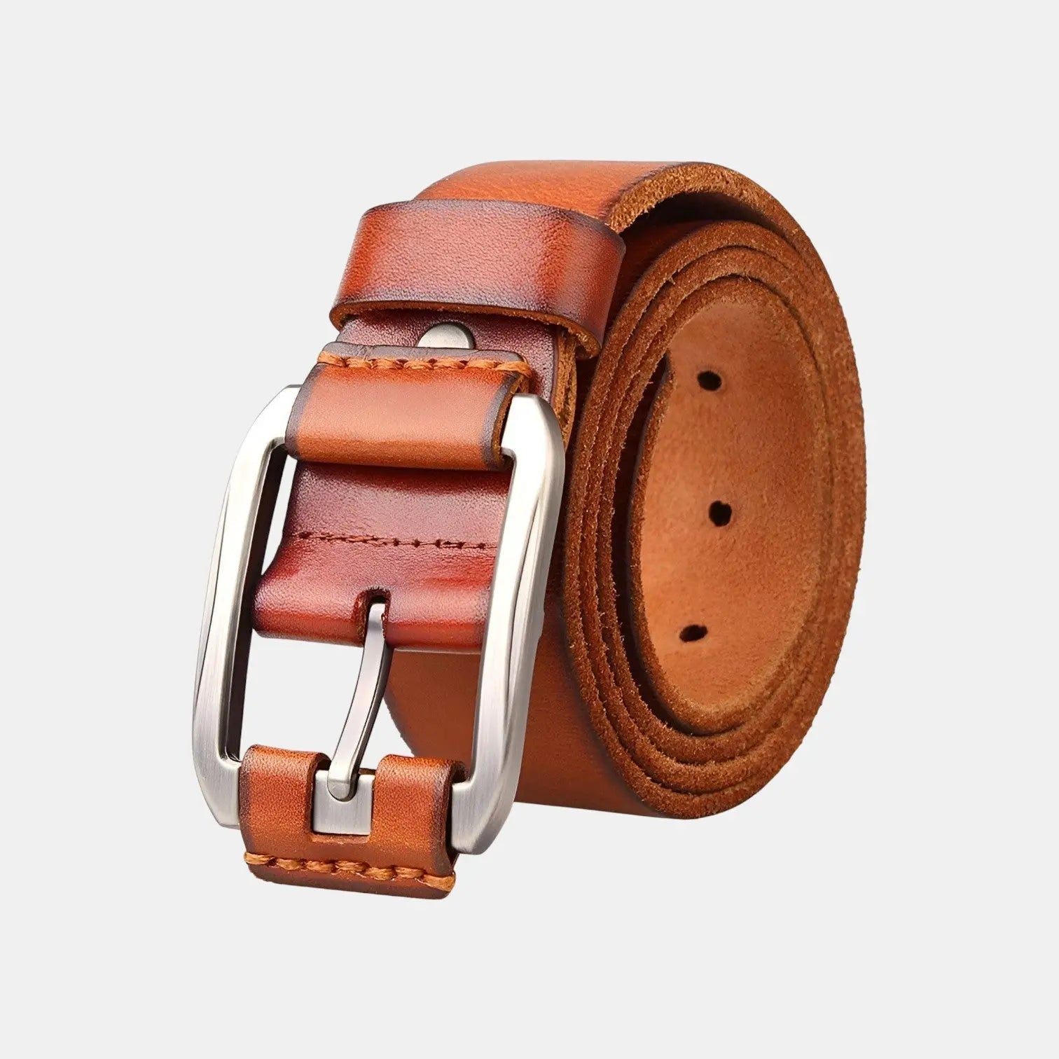 Men's Full Grain Aged Leather Belt Pin Buckle | Vecaur | Beltary