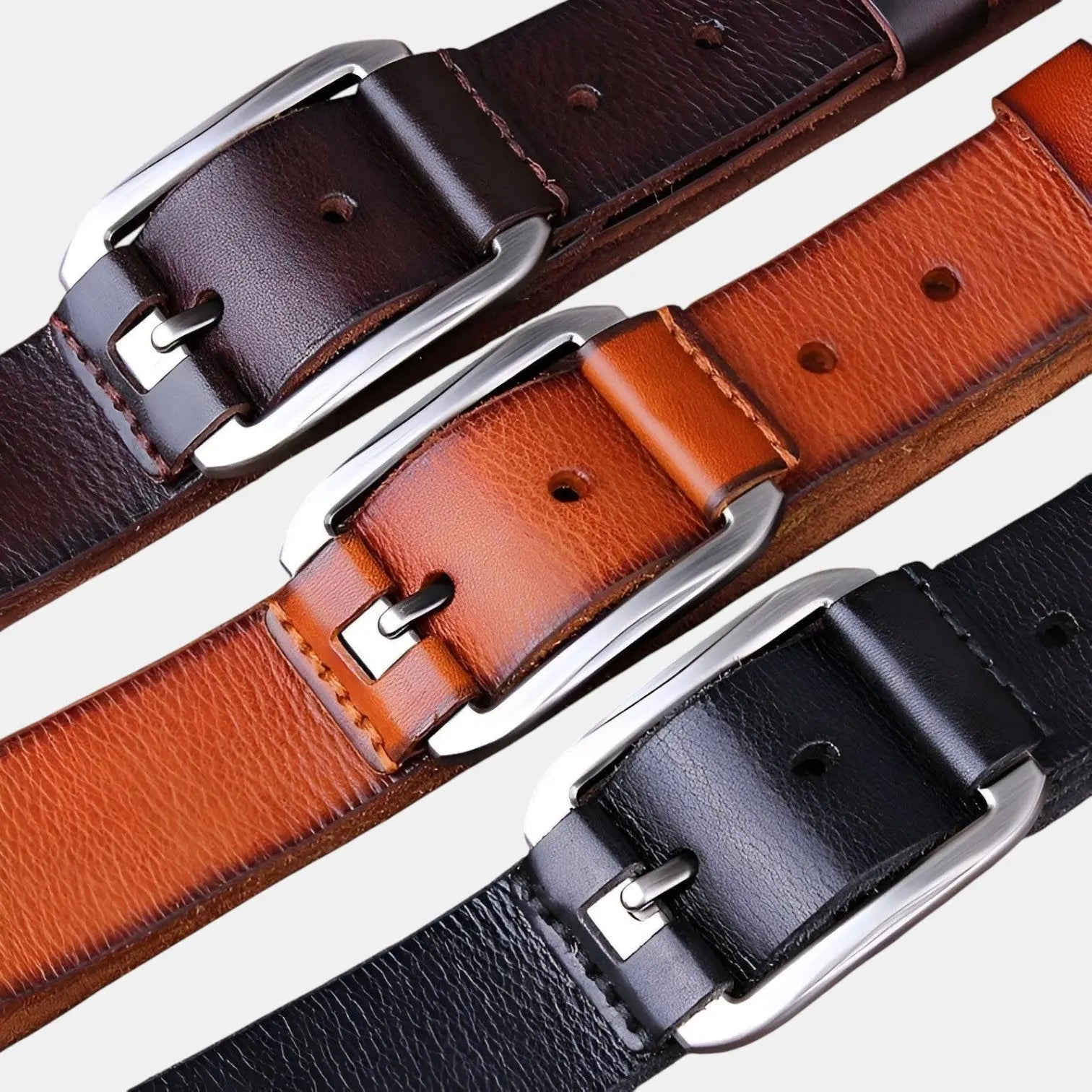 Men's Full Grain Aged Leather Belt Pin Buckle | Vecaur | Beltary