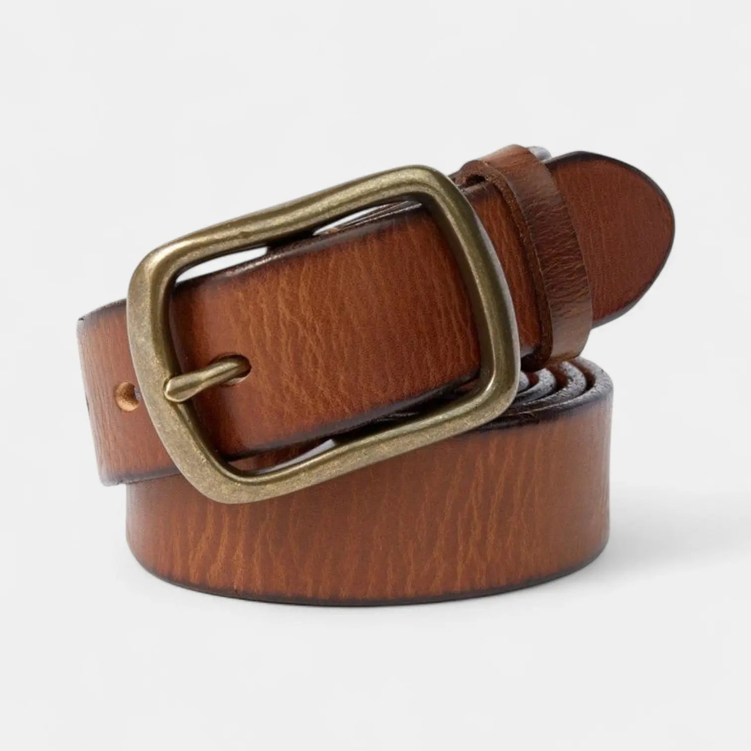 Men's Full Grain Leather Belt Casual Vintage Brass Buckle | Halvex | Beltary