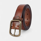 Men's Full Grain Leather Belt Casual Vintage Brass Buckle | Halvex | Beltary