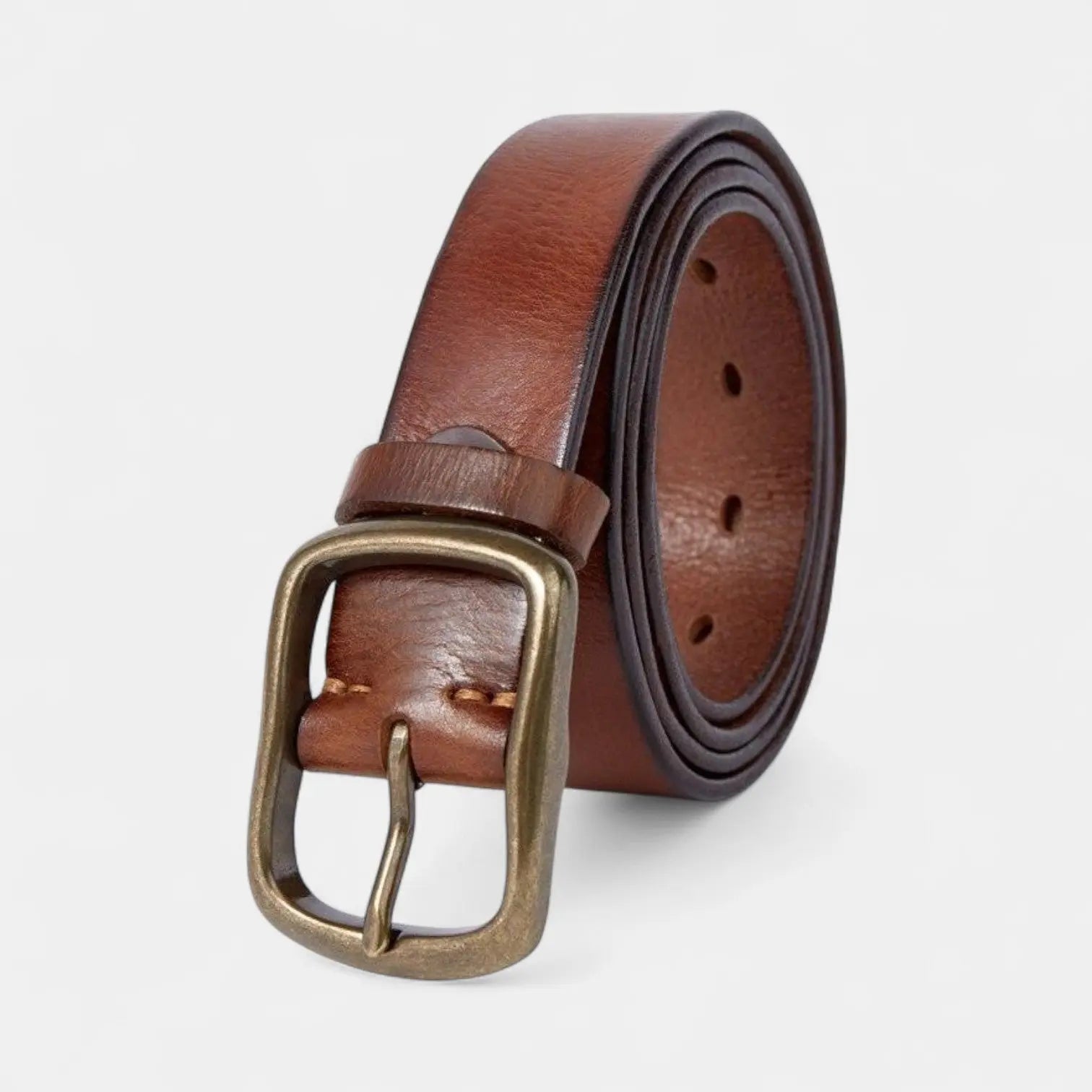 Men's Full Grain Leather Belt Casual Vintage Brass Buckle | Halvex | Beltary