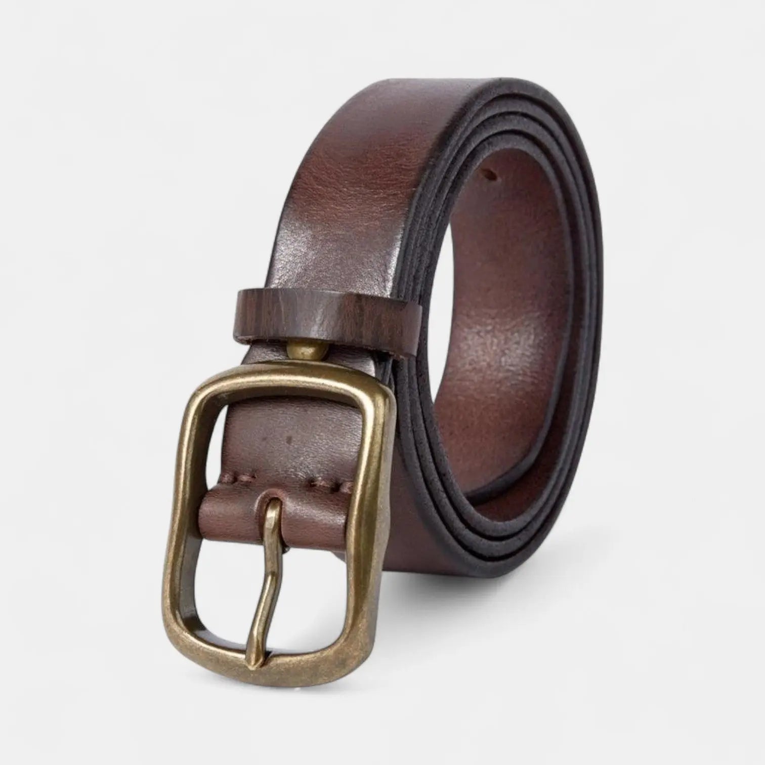 Men's Full Grain Leather Belt Casual Vintage Brass Buckle | Halvex | Beltary