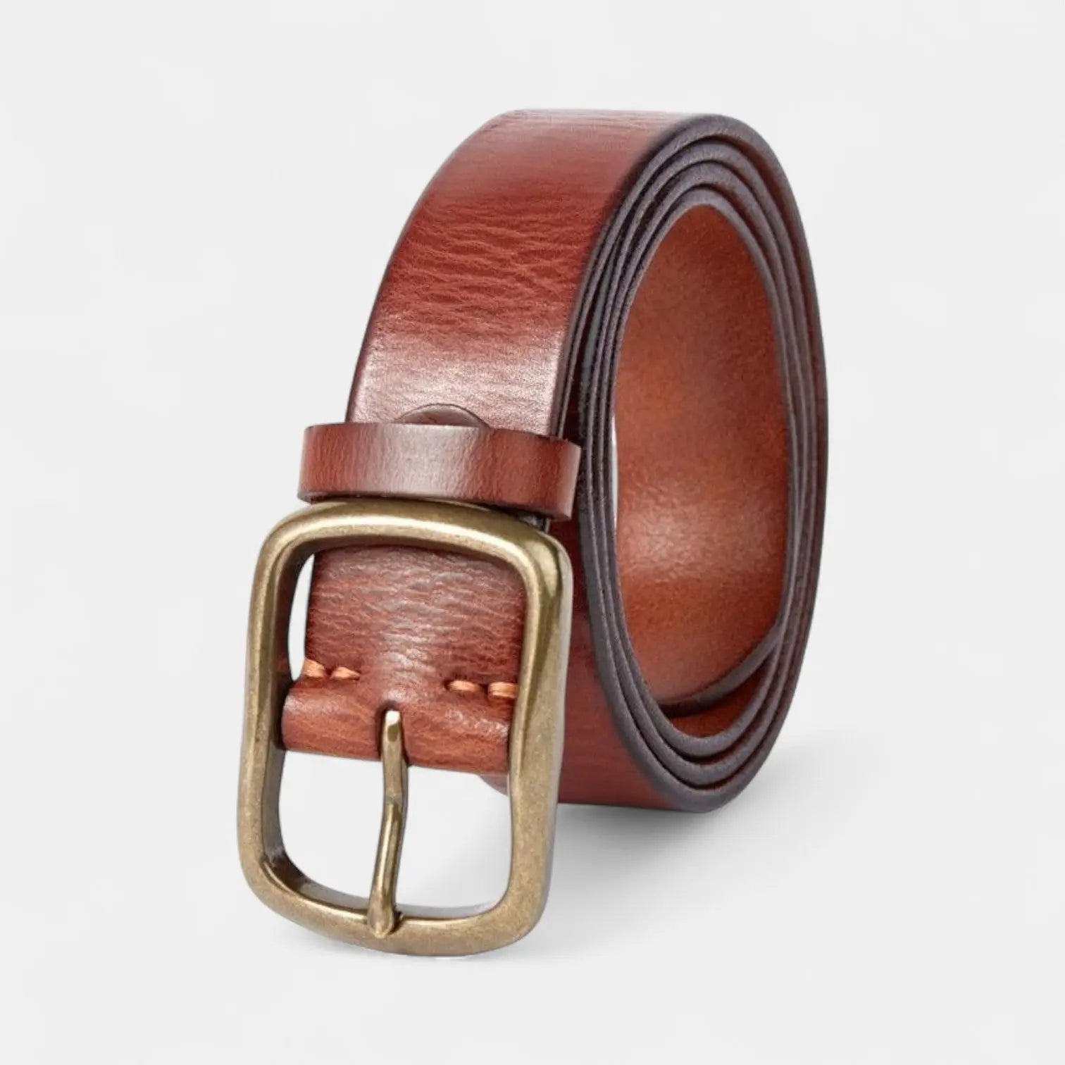 Men's Full Grain Leather Belt Casual Vintage Brass Buckle | Halvex | Beltary