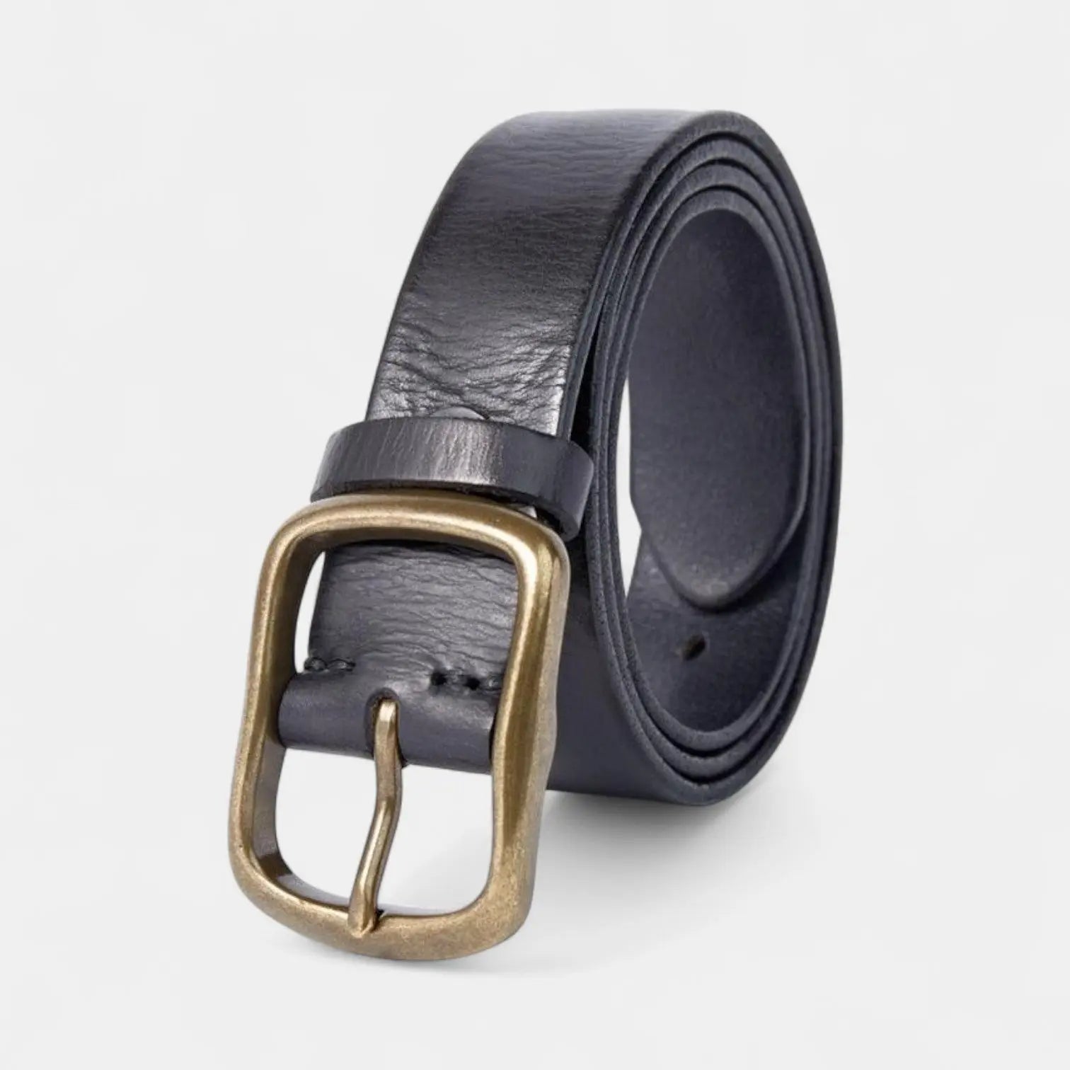 Men's Full Grain Leather Belt Casual Vintage Brass Buckle | Halvex | Beltary