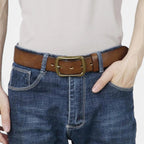 Men's Full Grain Leather Belt Casual Vintage Brass Buckle | Halvex | Beltary