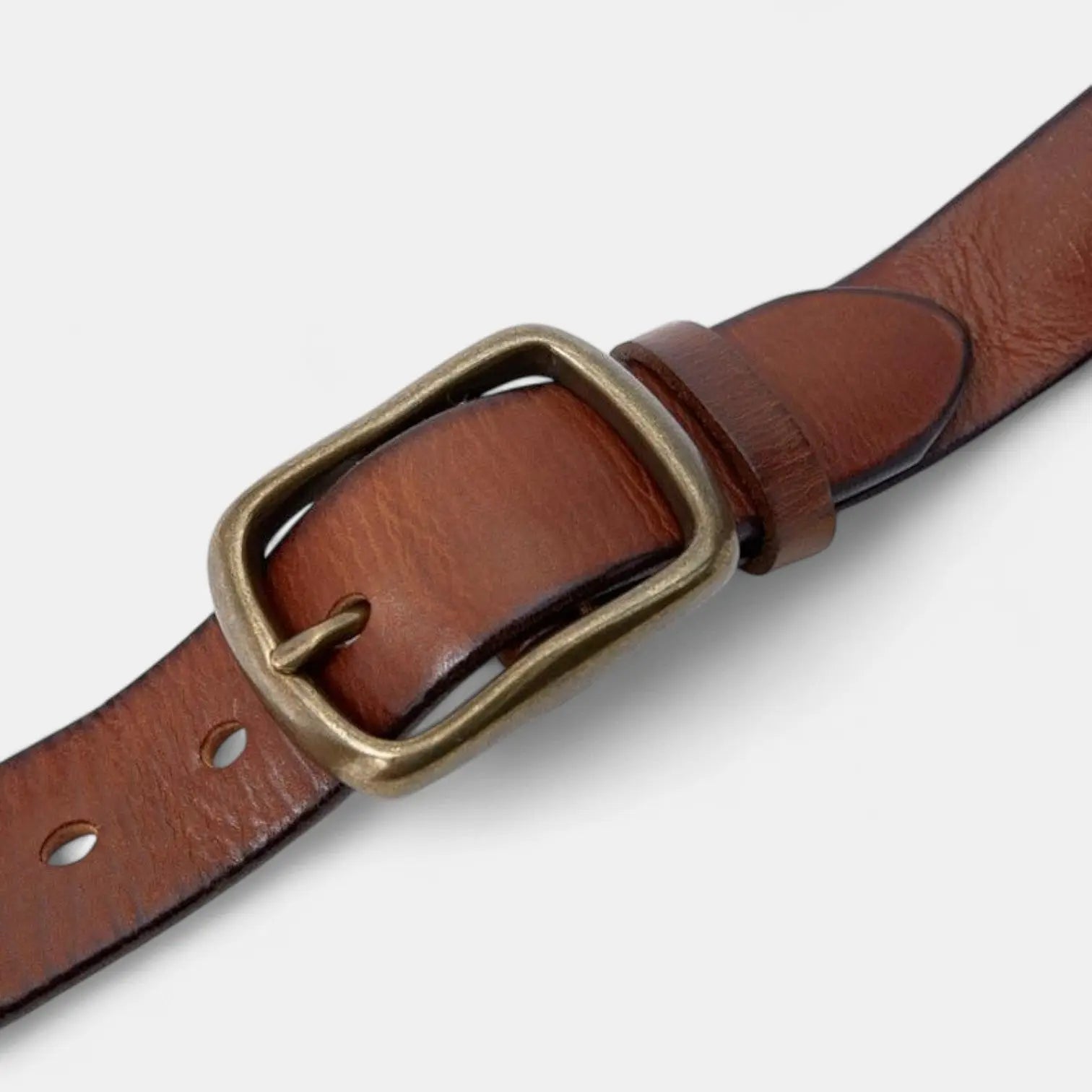 Men's Full Grain Leather Belt Casual Vintage Brass Buckle | Halvex | Beltary