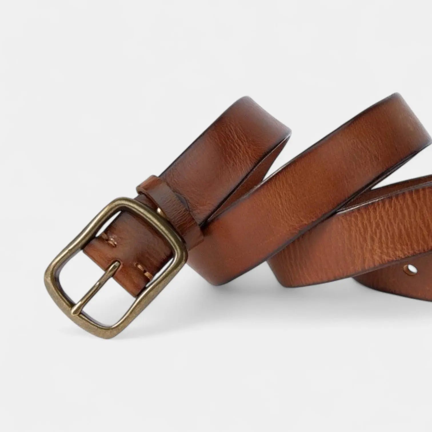 Men's Full Grain Leather Belt Casual Vintage Brass Buckle | Halvex | Beltary