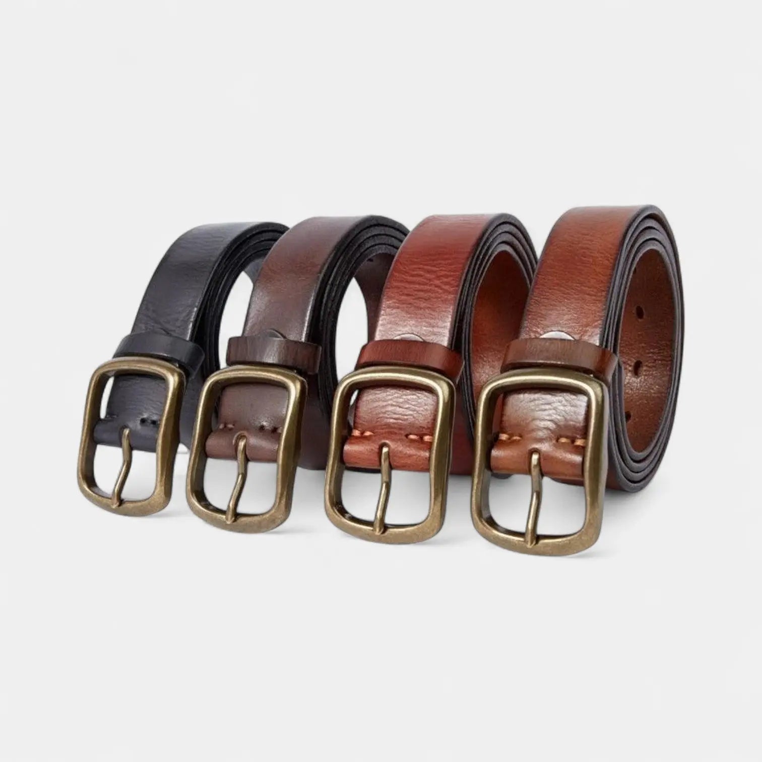 Men's Full Grain Leather Belt Casual Vintage Brass Buckle | Halvex | Beltary