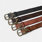 Men's Full Grain Leather Belt Casual Vintage Brass Buckle | Halvex | Beltary