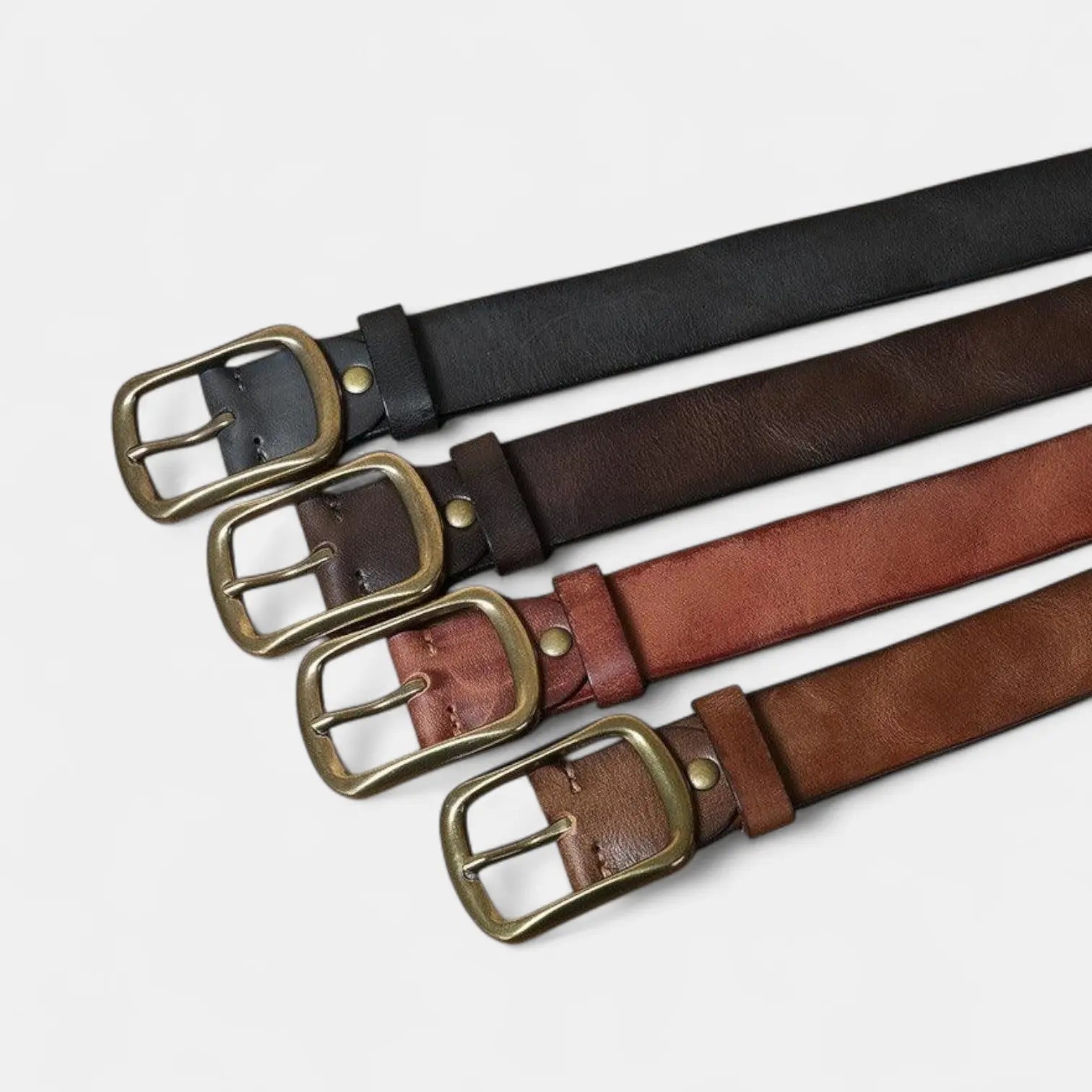 Men's Full Grain Leather Belt Casual Vintage Brass Buckle | Halvex | Beltary
