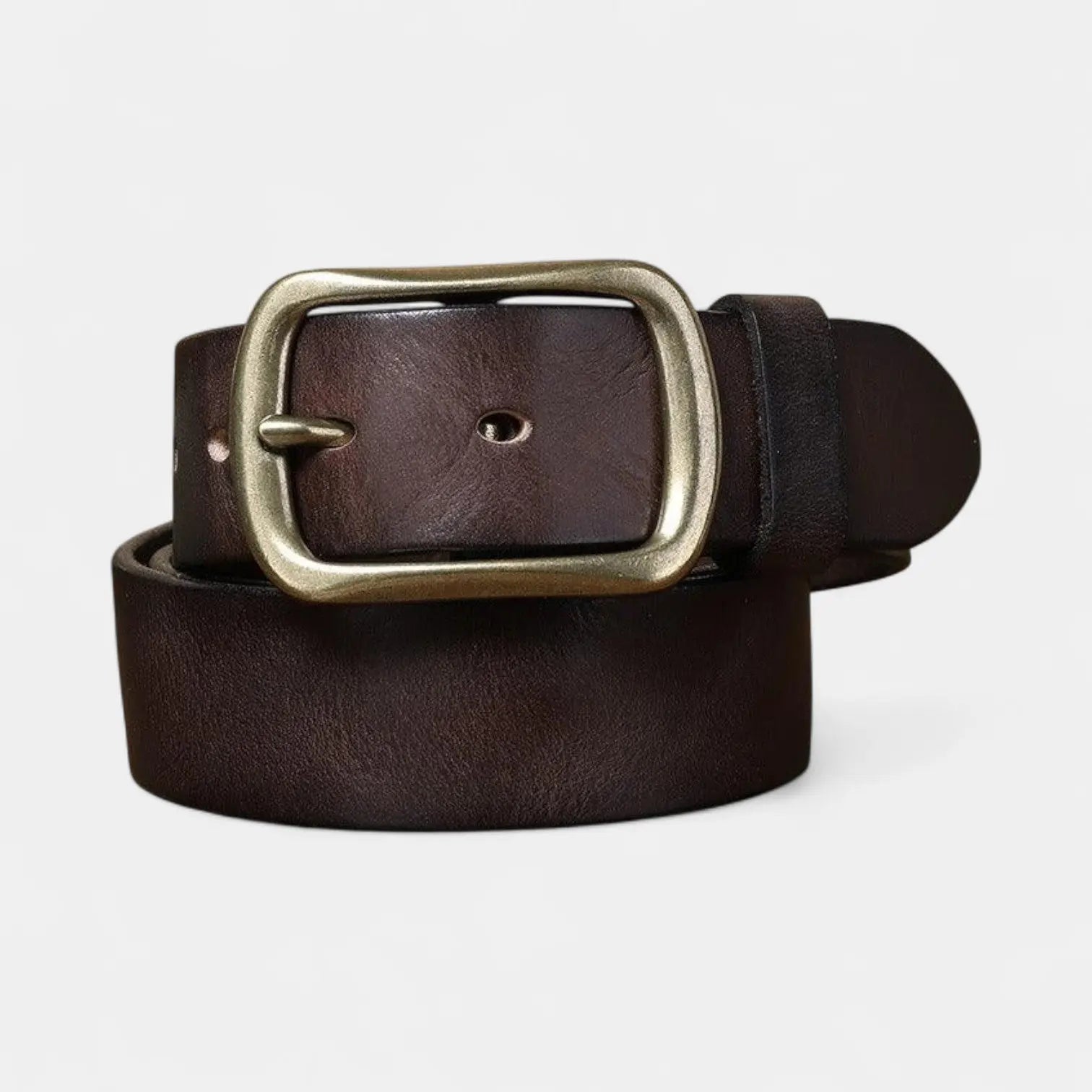 Men's Full Grain Leather Belt Casual Vintage Brass Buckle | Halvex | Beltary
