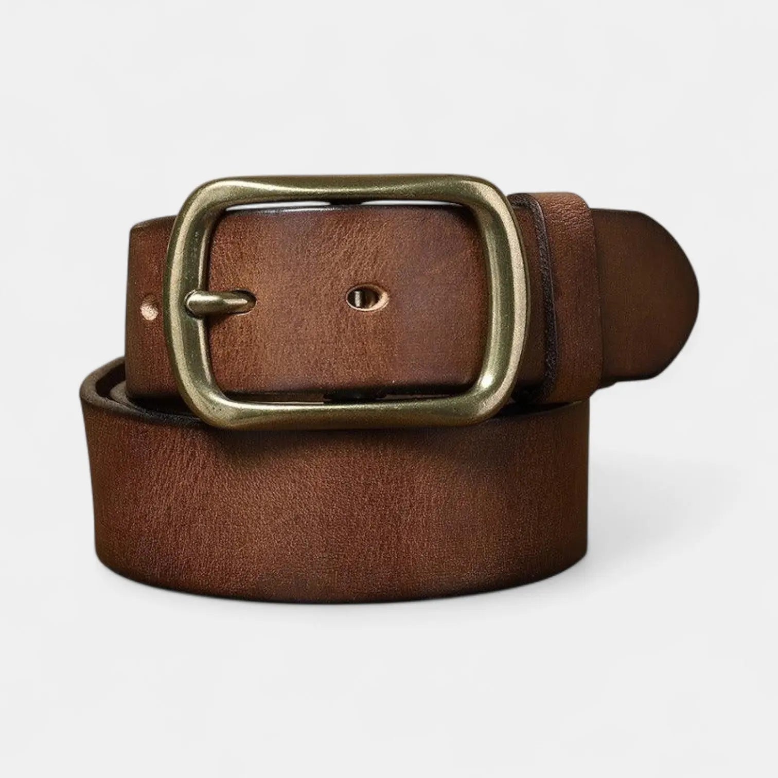 Men's Full Grain Leather Belt Casual Vintage Brass Buckle | Halvex | Beltary