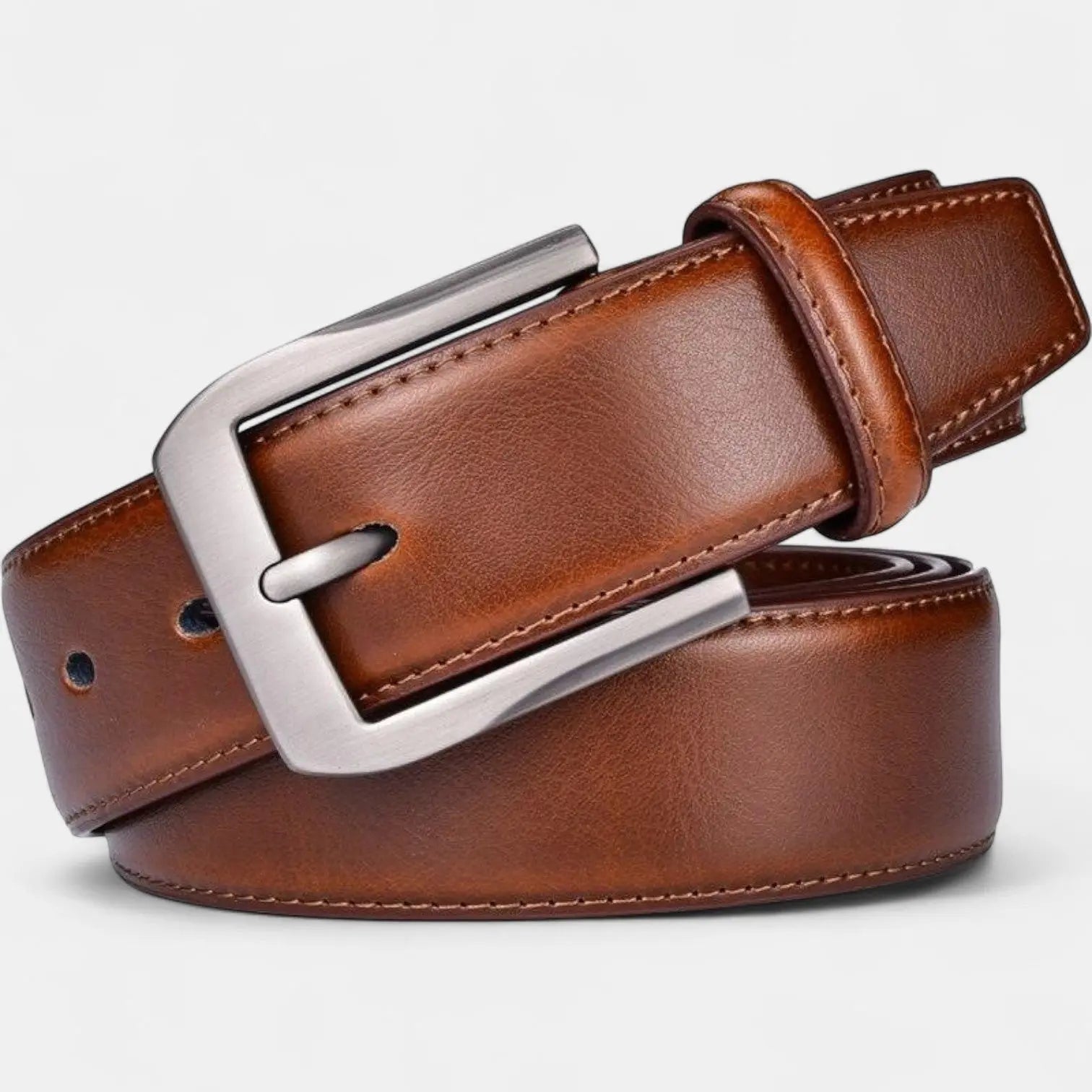 Men's Leather Belt Suit Silver Pin Buckle | Brevon | Beltary