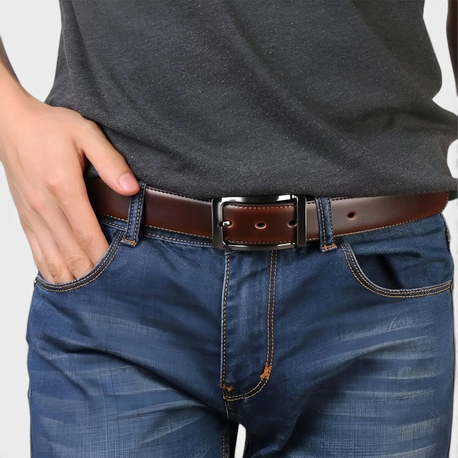 Men's Reversible 2-in-1 Leather Belt Pin Buckle | Relvon | Beltary