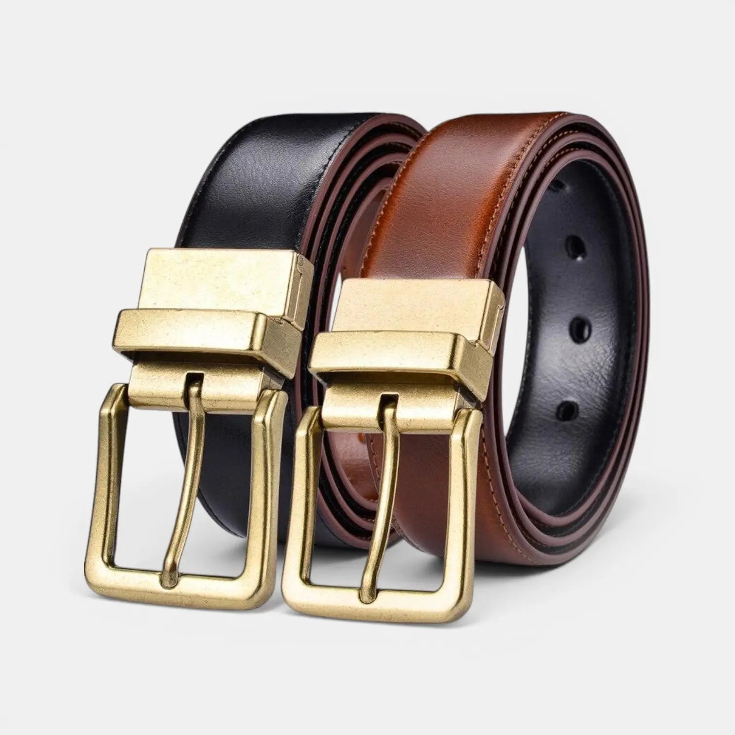 Men's Reversible 2-in-1 Smooth Leather Belt Gold Buckle | Bivorn | Beltary