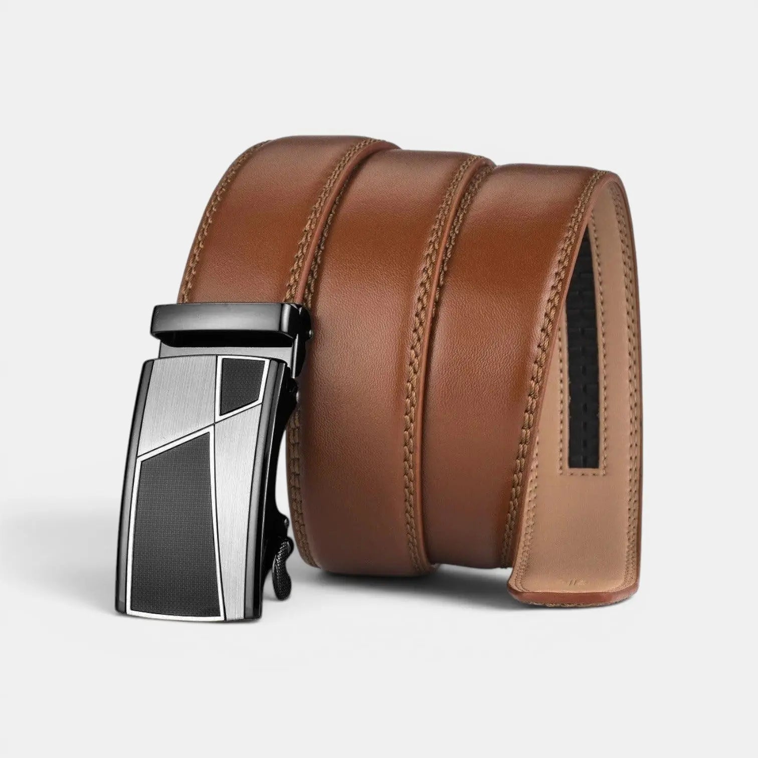 Men's Smooth Leather Automatic Suit Belt Brown | Corvax | Beltary