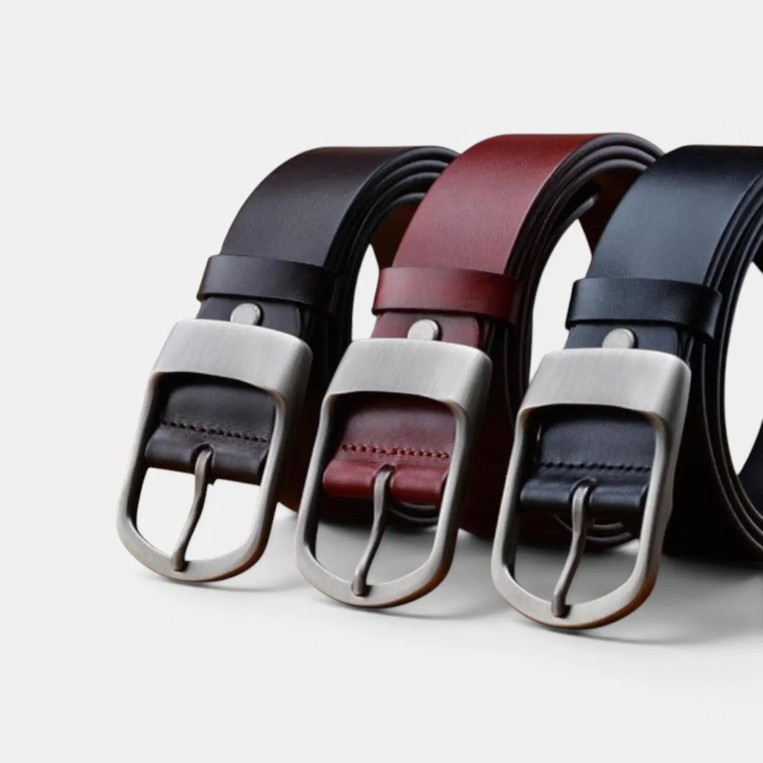 Men's Smooth Leather Belt Big Size Matte Round Buckle | Dorzex | Beltary
