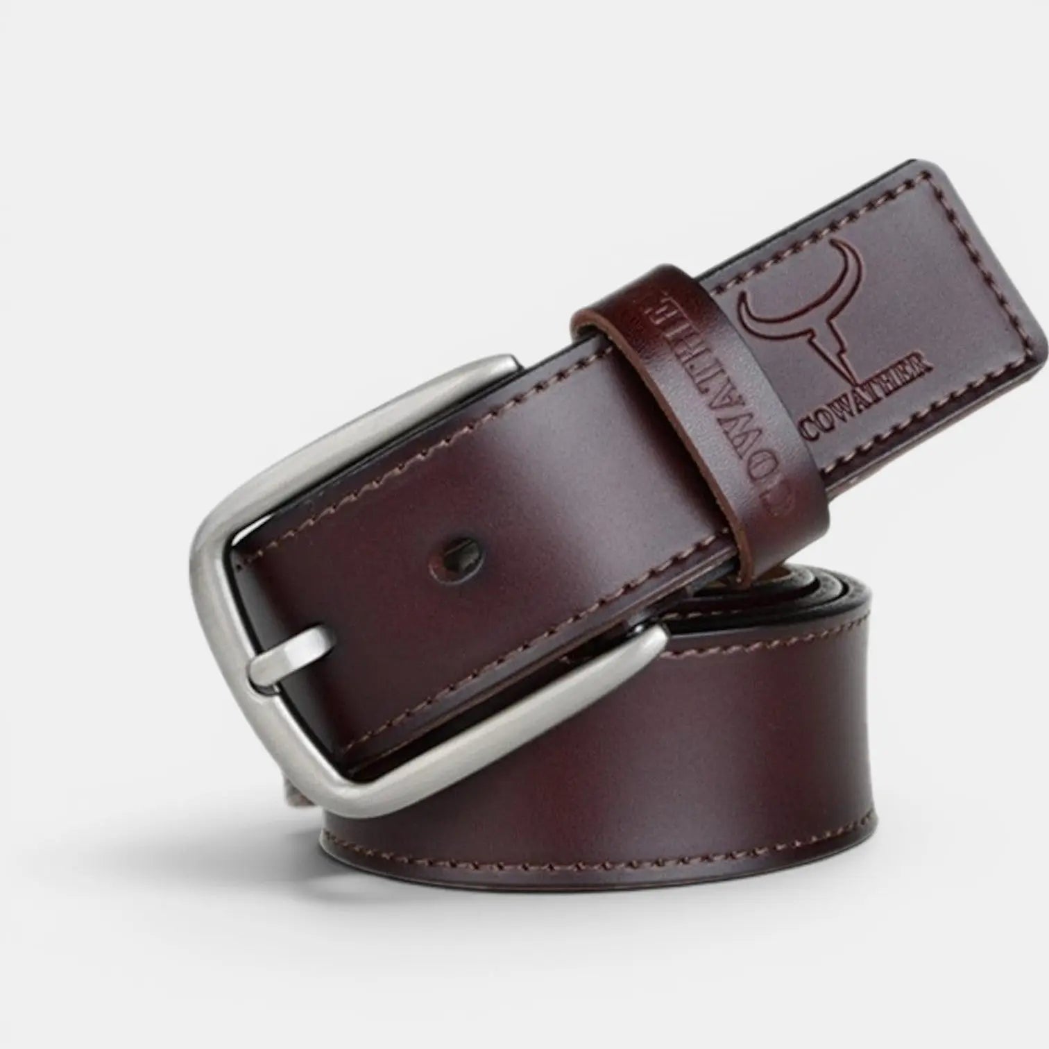 Men's Smooth Leather Casual Belt Rounded Buckle | Waltox | Beltary