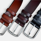 Men's Smooth Leather Casual Belt Rounded Buckle | Waltox | Beltary