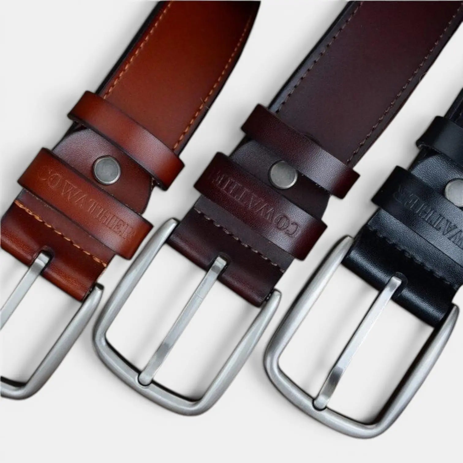 Men's Smooth Leather Casual Belt Rounded Buckle | Waltox | Beltary