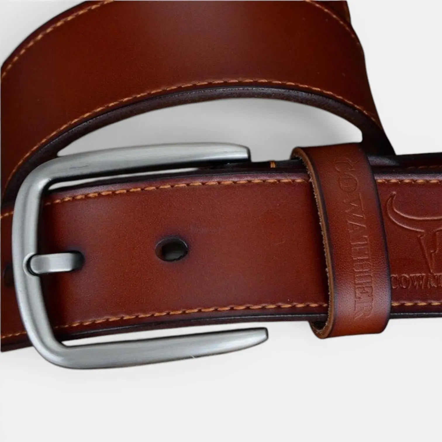 Men's Smooth Leather Casual Belt Rounded Buckle | Waltox | Beltary