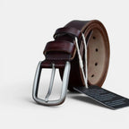 Men's Smooth Leather Casual Belt Rounded Buckle | Waltox | Beltary