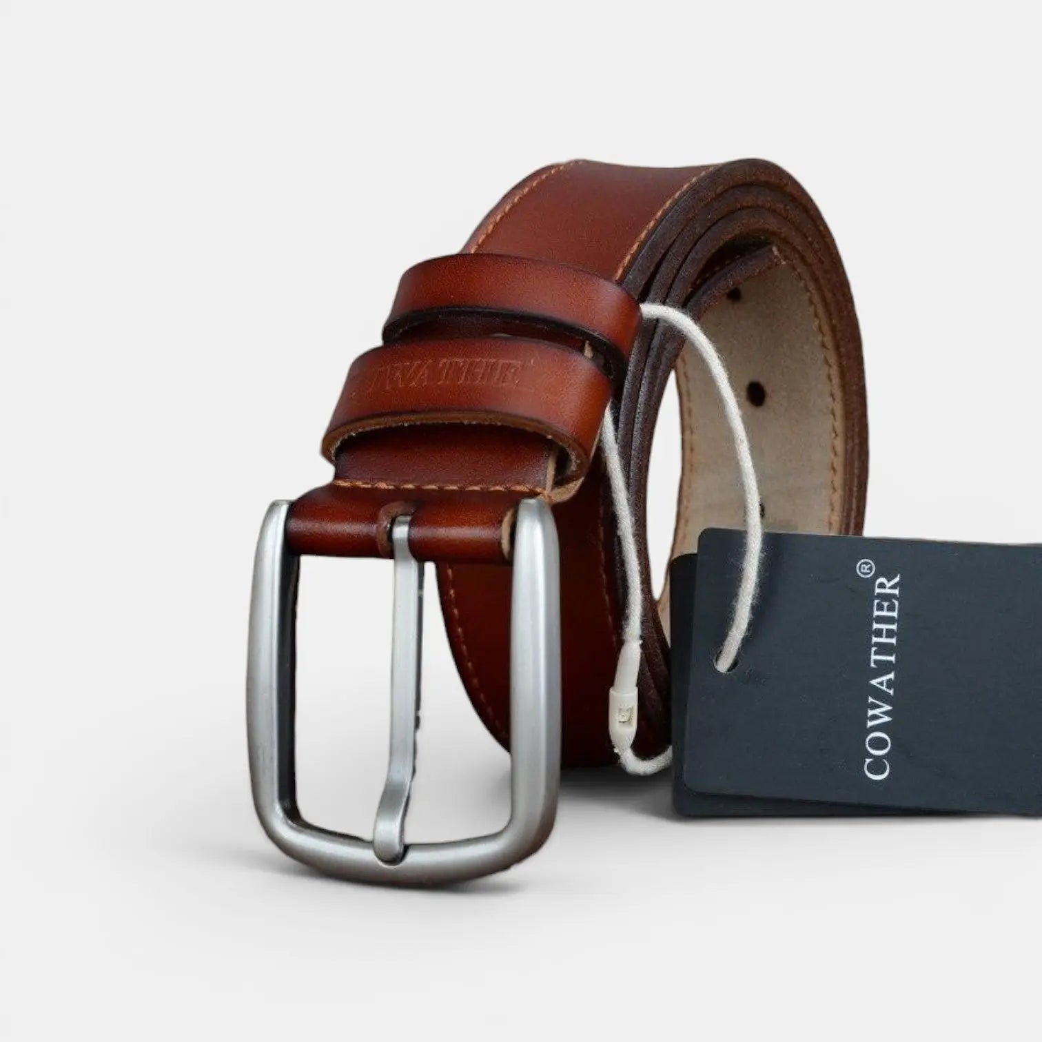 Men's Smooth Leather Casual Belt Rounded Buckle | Waltox | Beltary