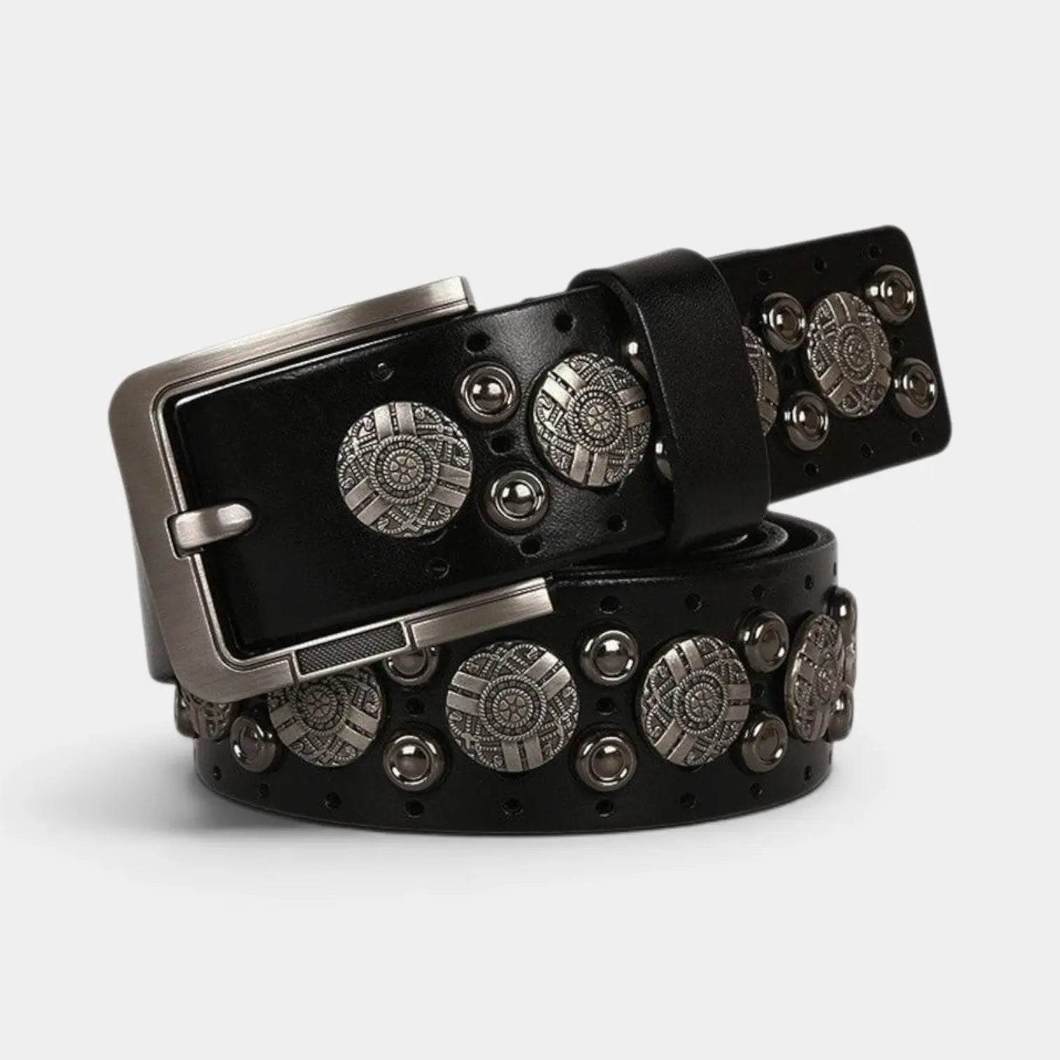 Men's Studded Leather Belt with Decorative Rivets and Pin Buckle | Rikvox | Beltary