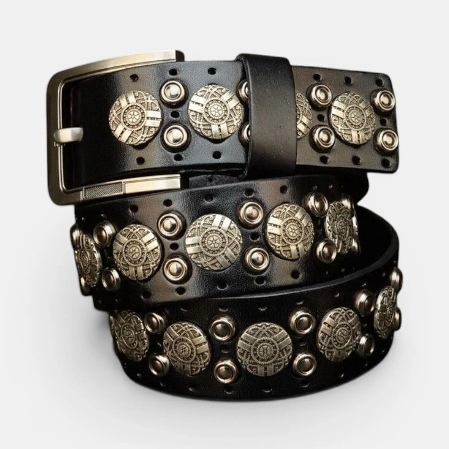 Men's Studded Leather Belt with Decorative Rivets and Pin Buckle | Rikvox | Beltary