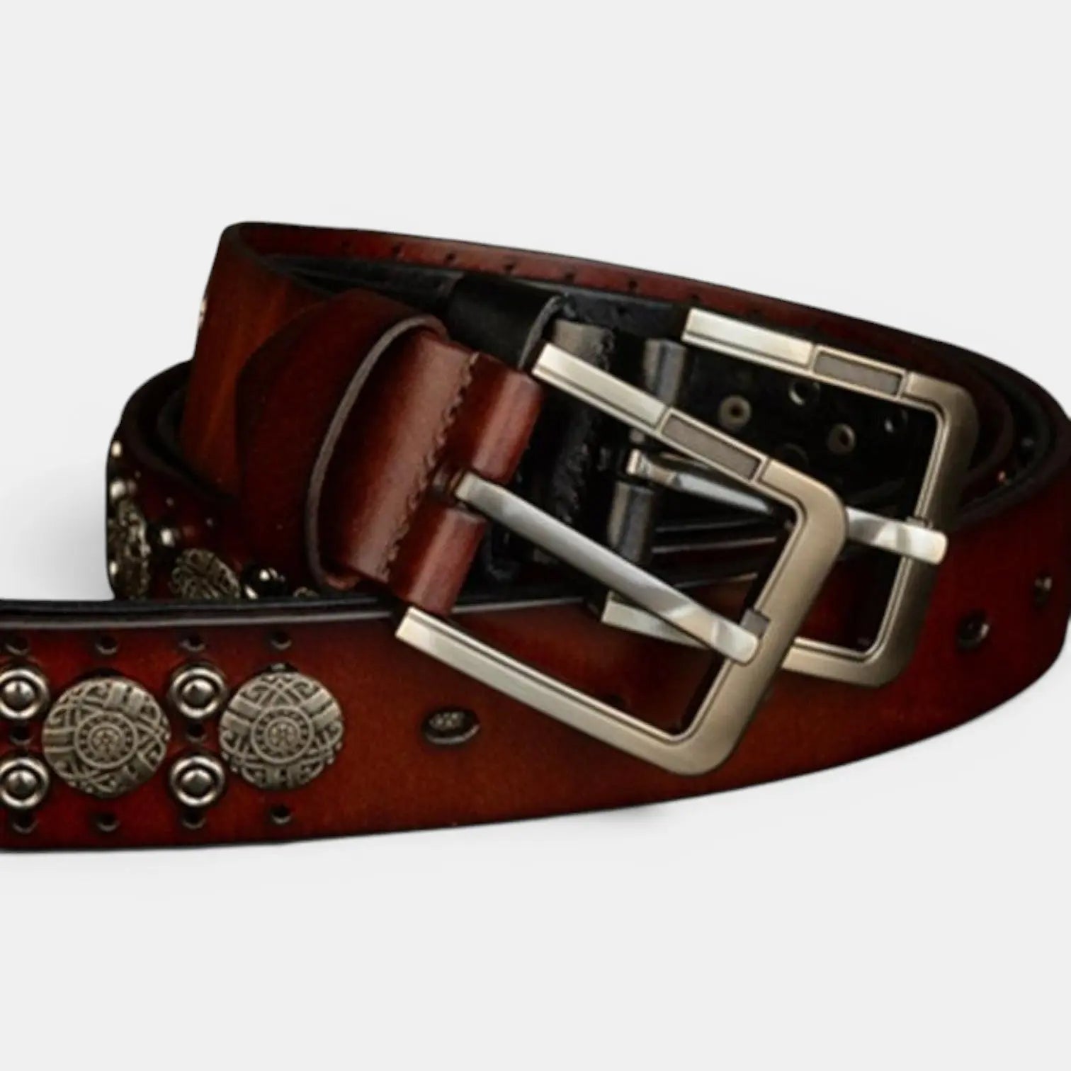 Men's Studded Leather Belt with Decorative Rivets and Pin Buckle | Rikvox | Beltary