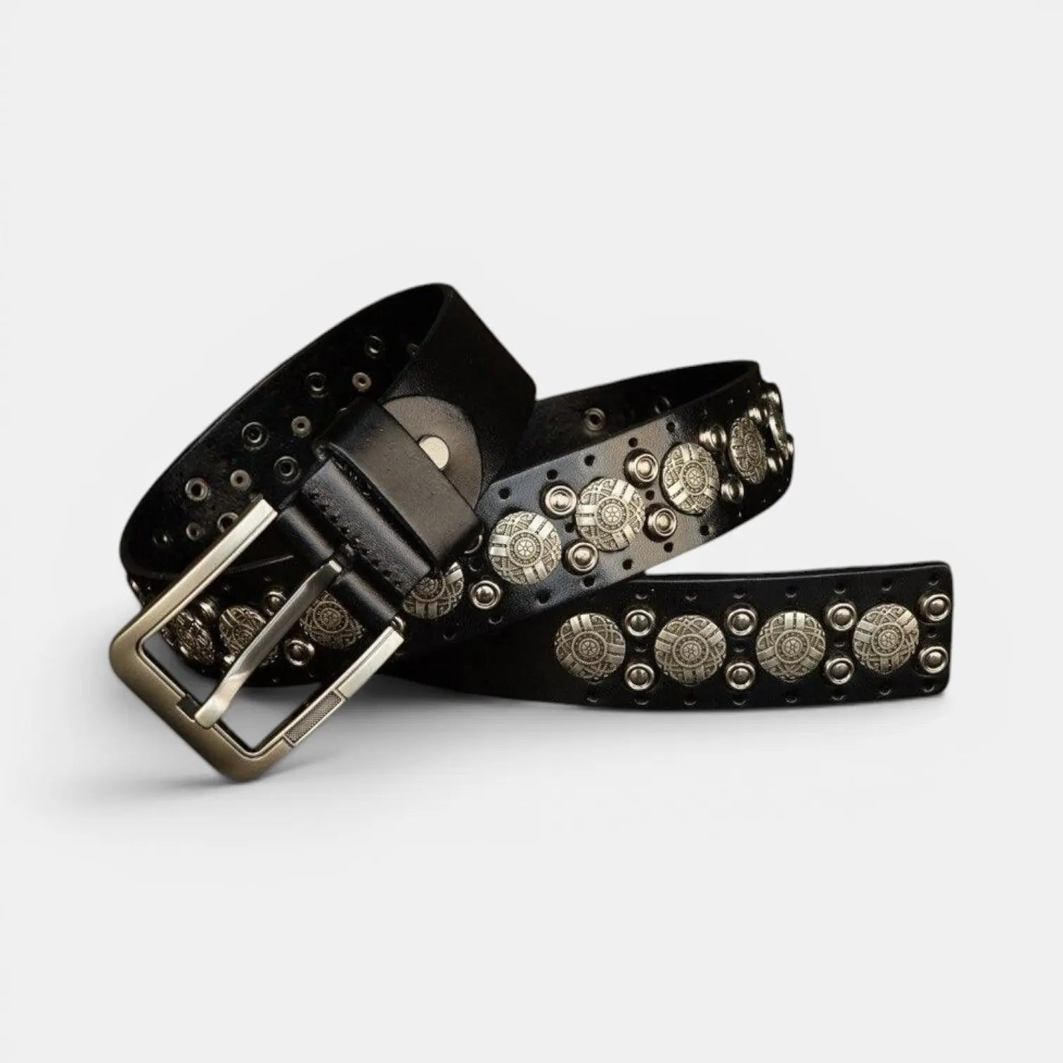 Men's Studded Leather Belt with Decorative Rivets and Pin Buckle | Rikvox | Beltary