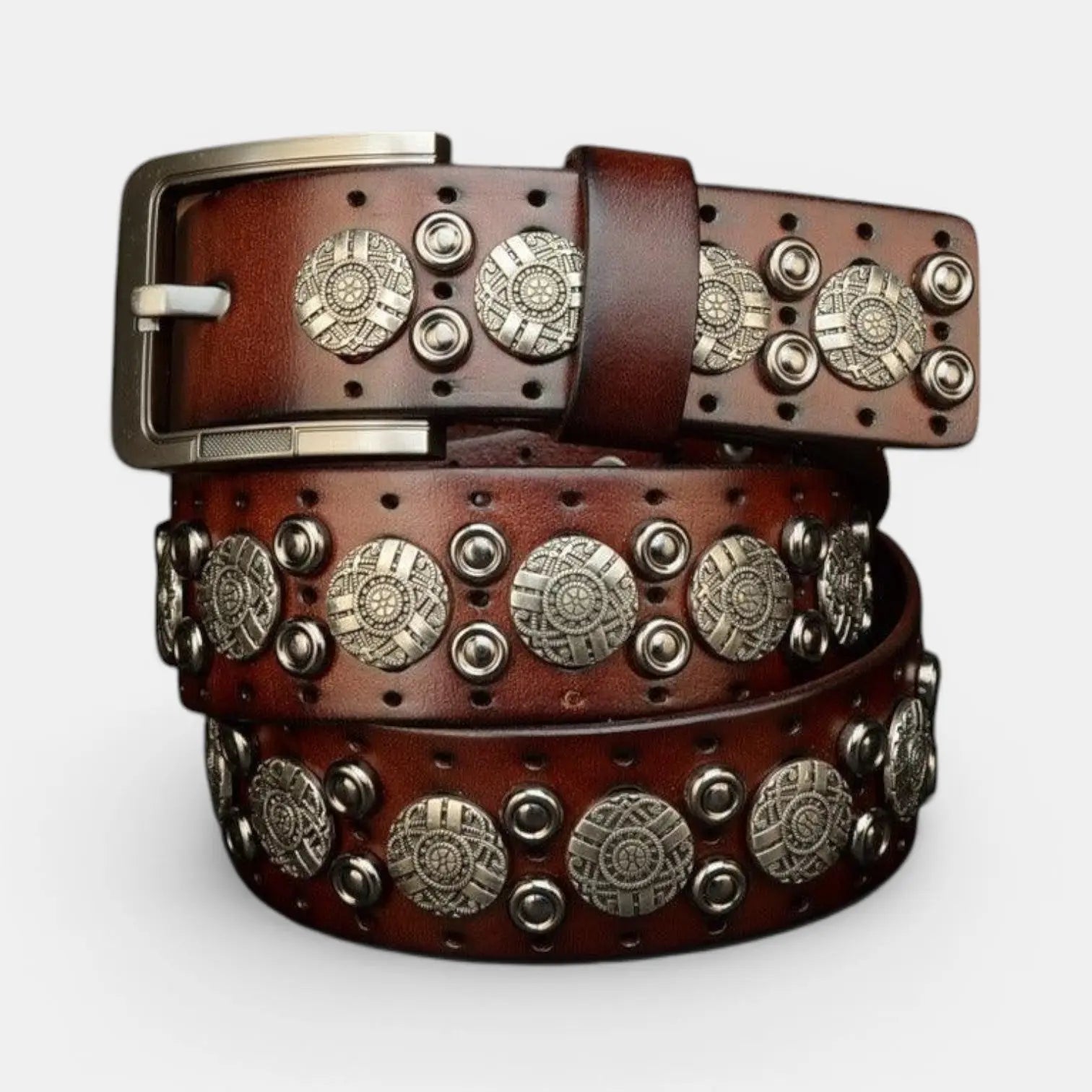Men's Studded Leather Belt with Decorative Rivets and Pin Buckle | Rikvox | Beltary