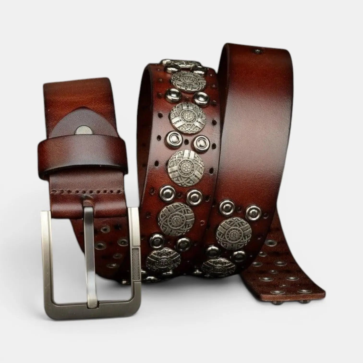 Men's Studded Leather Belt with Decorative Rivets and Pin Buckle | Rikvox | Beltary