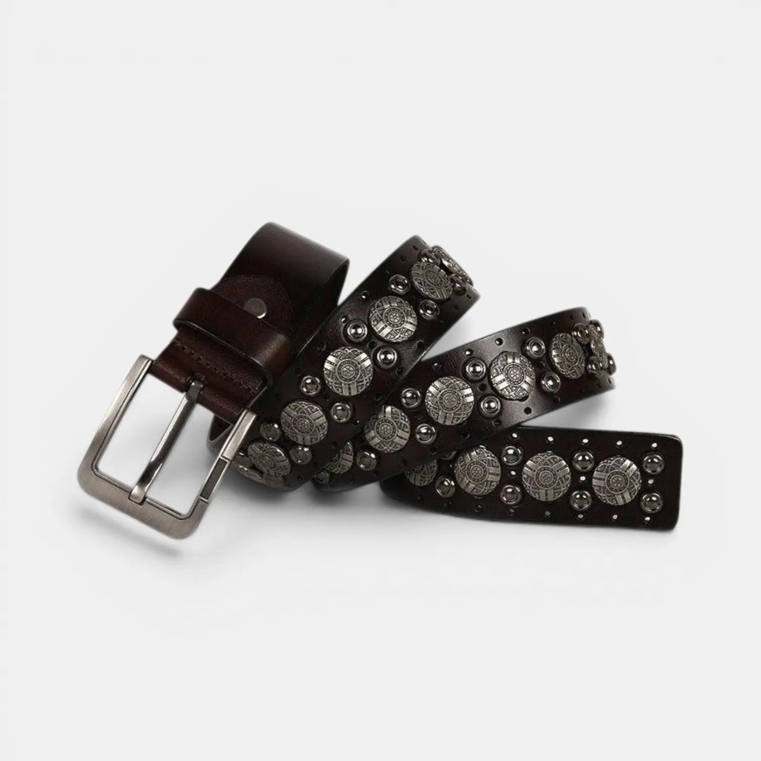 Men's Studded Leather Belt with Decorative Rivets and Pin Buckle | Rikvox | Beltary