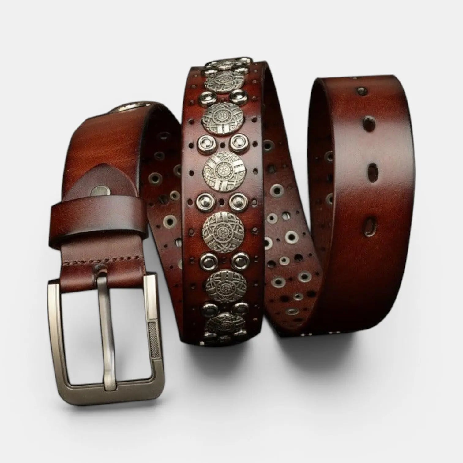 Men's Studded Leather Belt with Decorative Rivets and Pin Buckle | Rikvox | Beltary