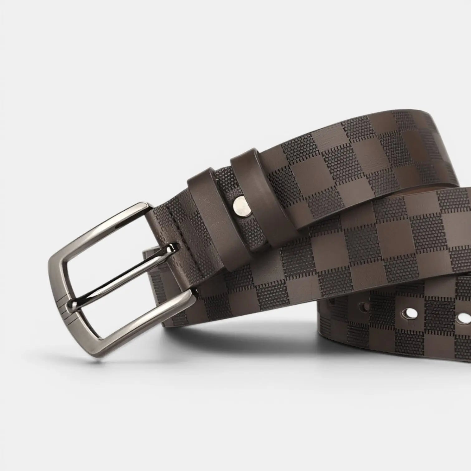 Men's Textured Chequered Leather Belt with Pin Buckle | Darvex | Beltary