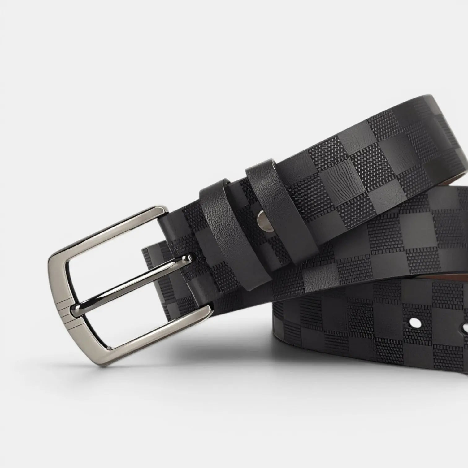 Men's Textured Chequered Leather Belt with Pin Buckle | Darvex | Beltary