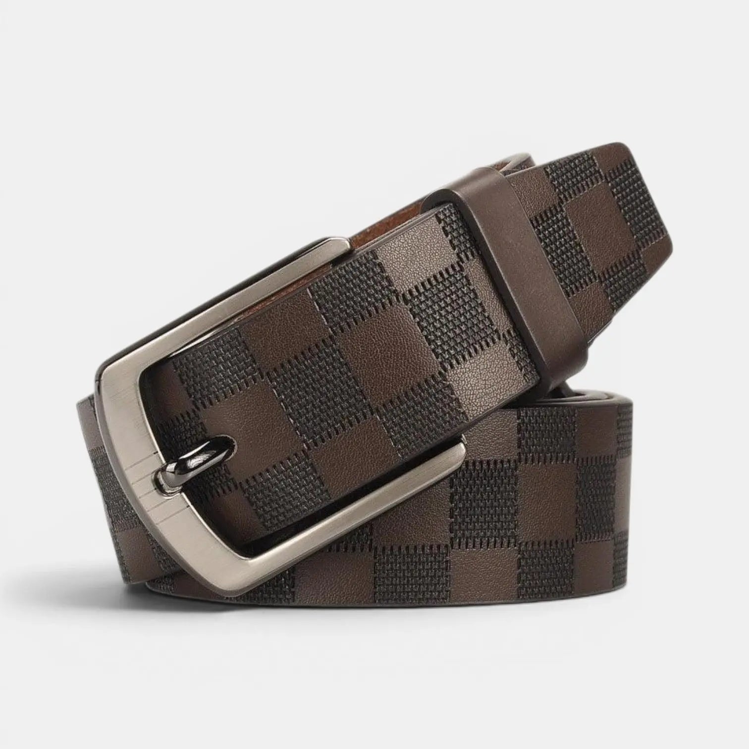 Men's Textured Chequered Leather Belt with Pin Buckle | Darvex | Beltary
