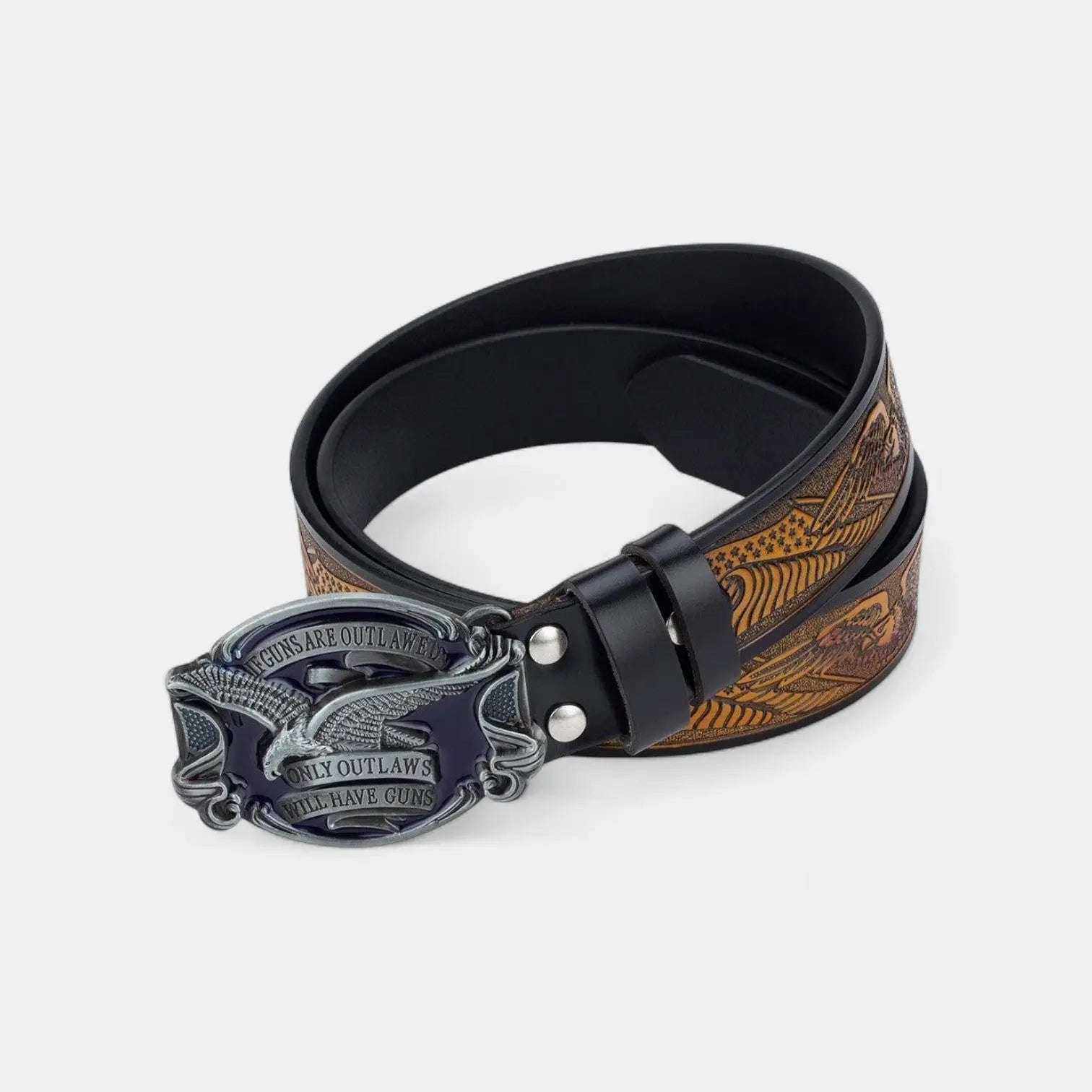 Men's Textured Leather Belt Western Oval Eagle Buckle | Talvex | Beltary