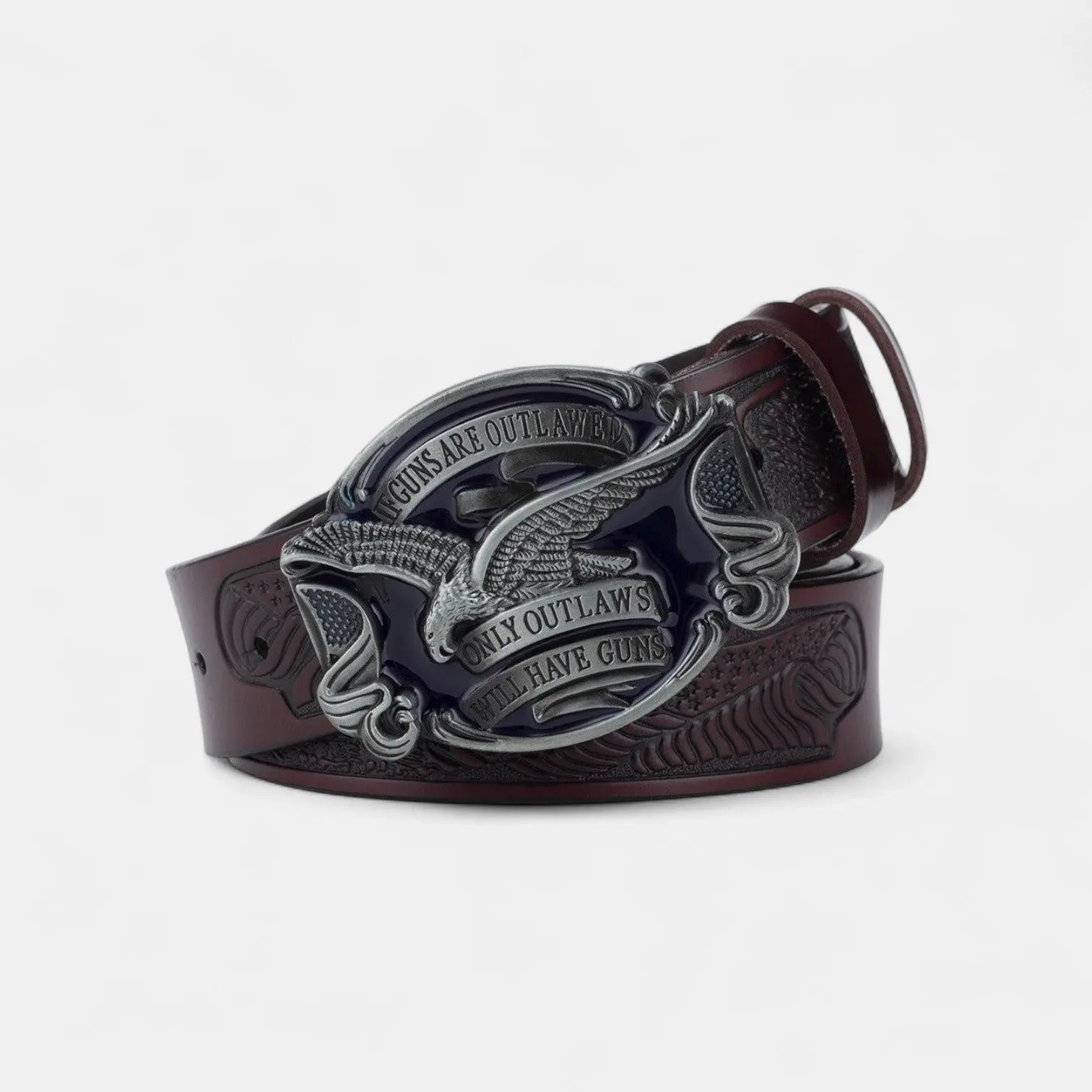 Men's Textured Leather Belt Western Oval Eagle Buckle | Talvex | Beltary