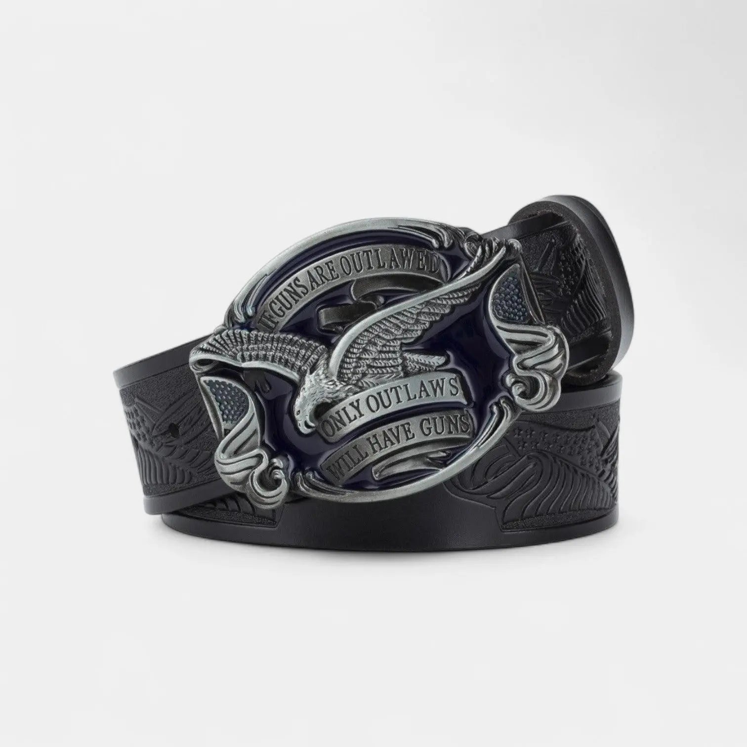 Men's Textured Leather Belt Western Oval Eagle Buckle | Talvex | Beltary